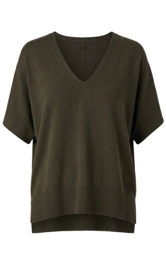 SS V Neck Dolman Popover Sweater w/ Step Hem