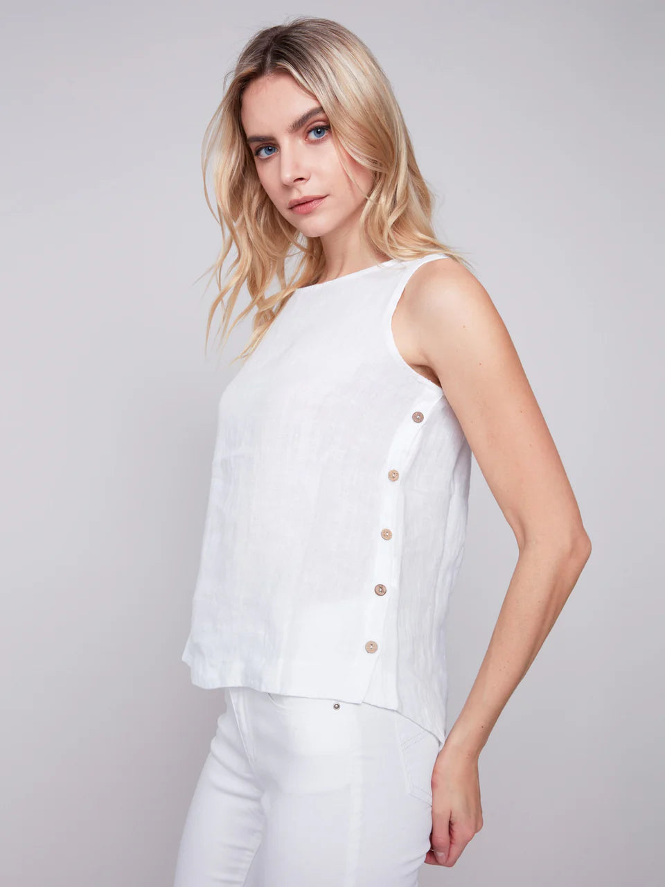 Sleeveless Linen Top with Buttons