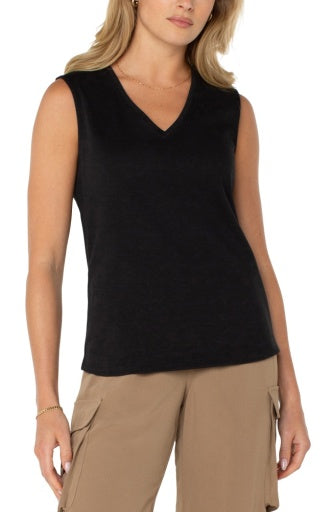 Sleeveless V Neck Knit Top