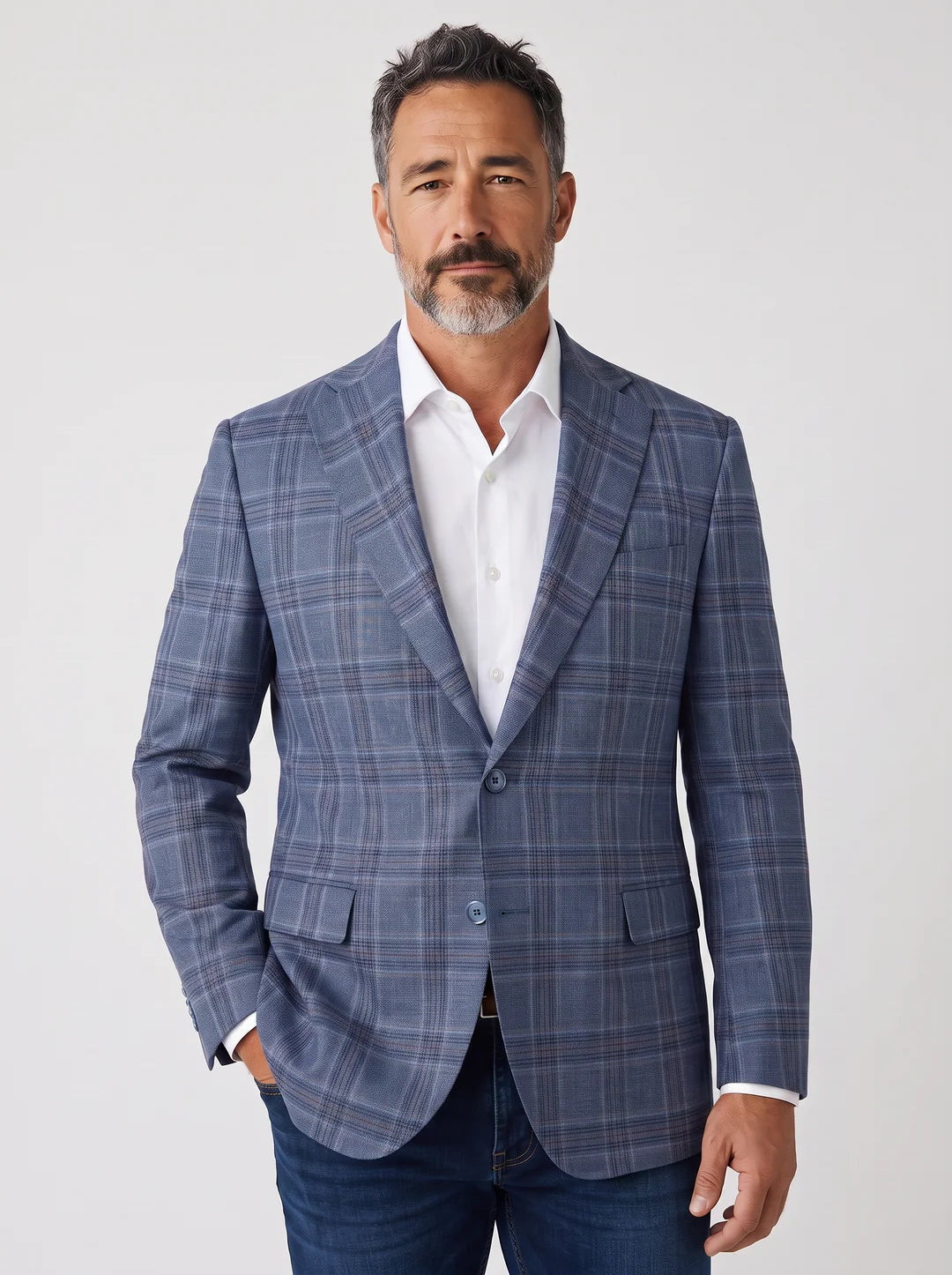 Sette - Catania Blue Super 100'S Wool Natural Stretch Glen Plaid Sport Coat