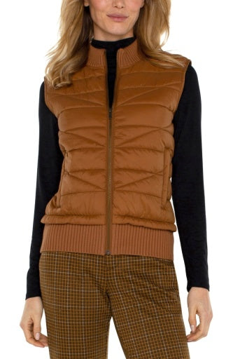 Sleeveless Quilted Front Full Zip Sweater Vest