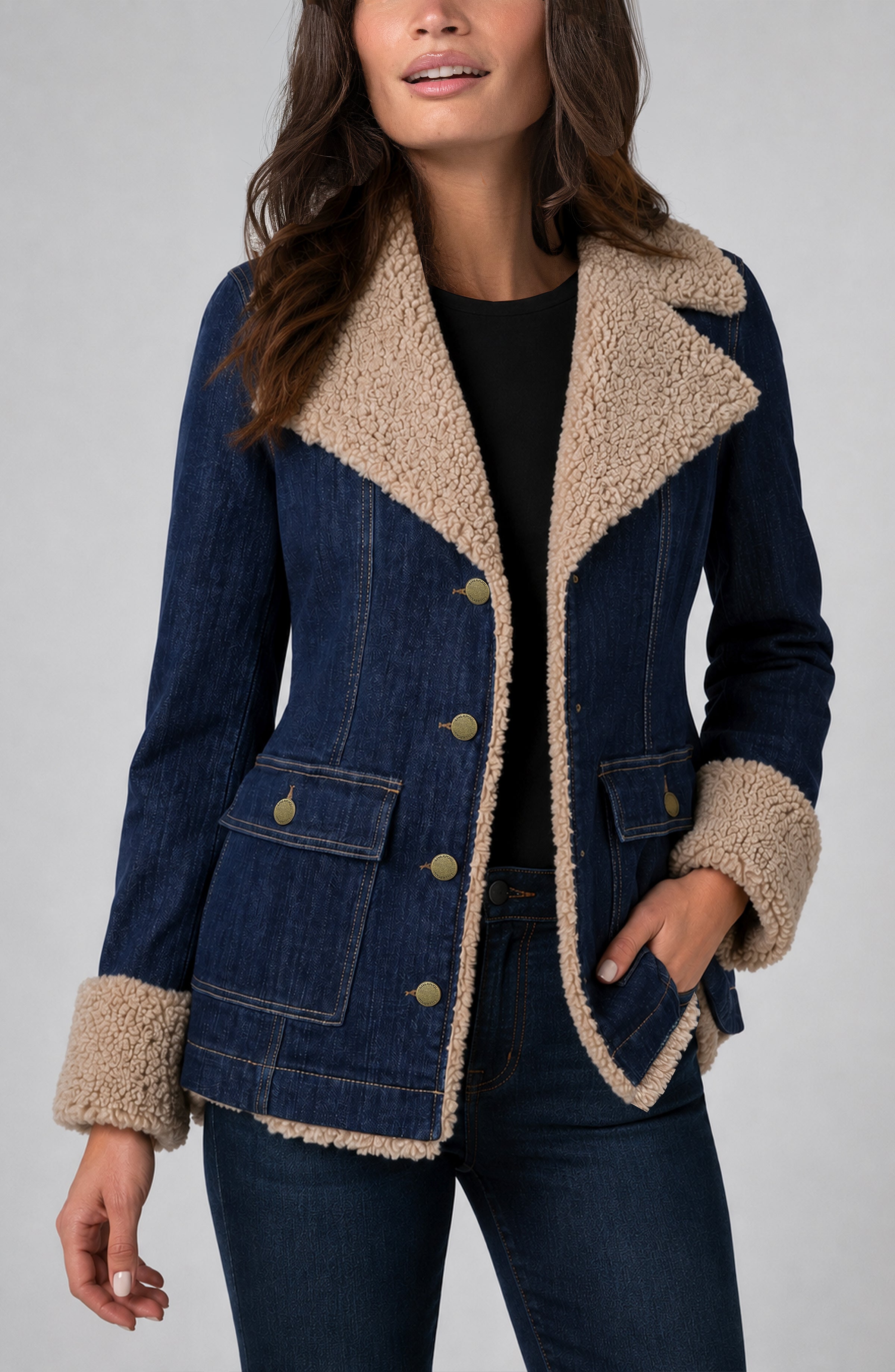 Sherpa Trimmed Notch Collar Jacket 28" hps