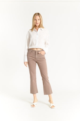 Mid Rise Cropped Mini Flare Jeans