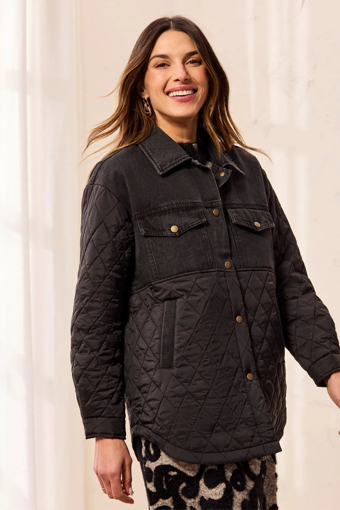 MIX MEDIA  DENIM/ QUILTED JKT-BLACK
