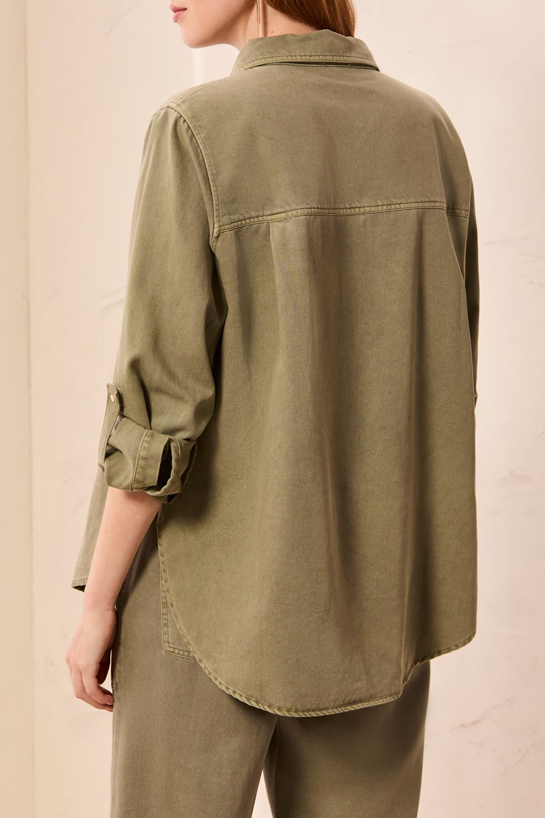 CLASSIC DENIM SHIRT W/ROLL UP SLEEVES-OLIVESTONE