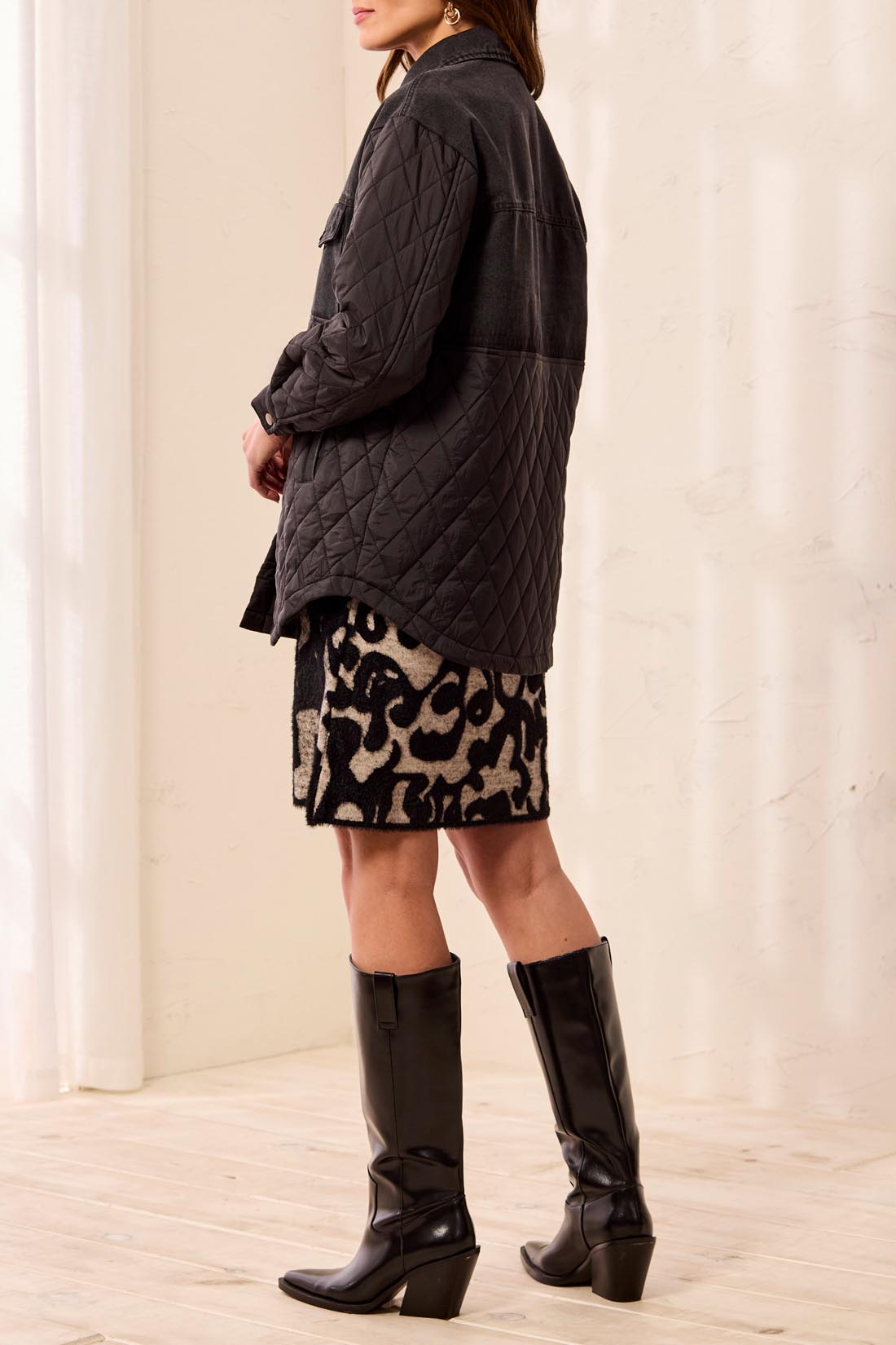 MIX MEDIA  DENIM/ QUILTED JKT-BLACK