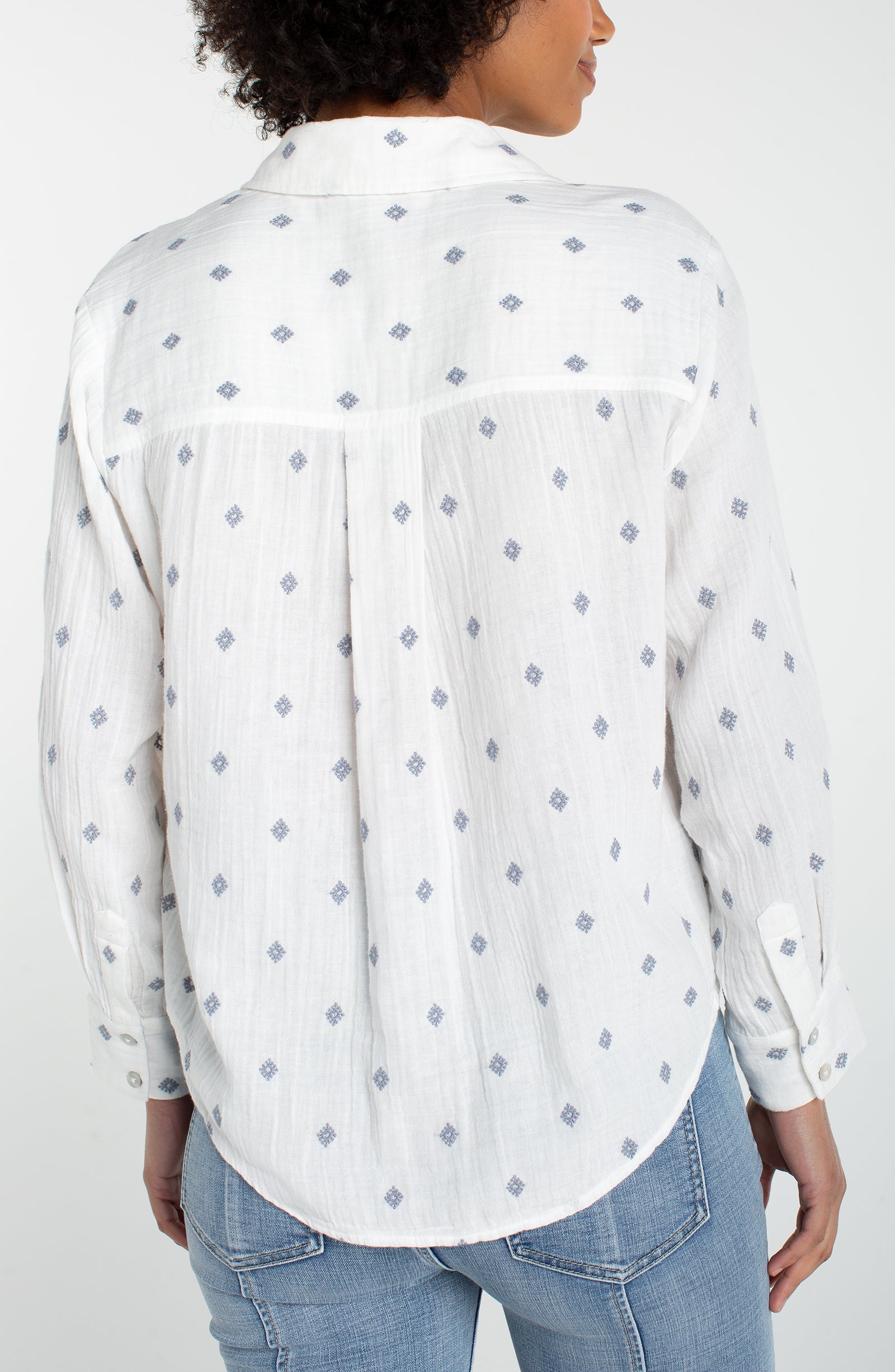 Long Sleeve Button front Shirt w/ High Low Hem