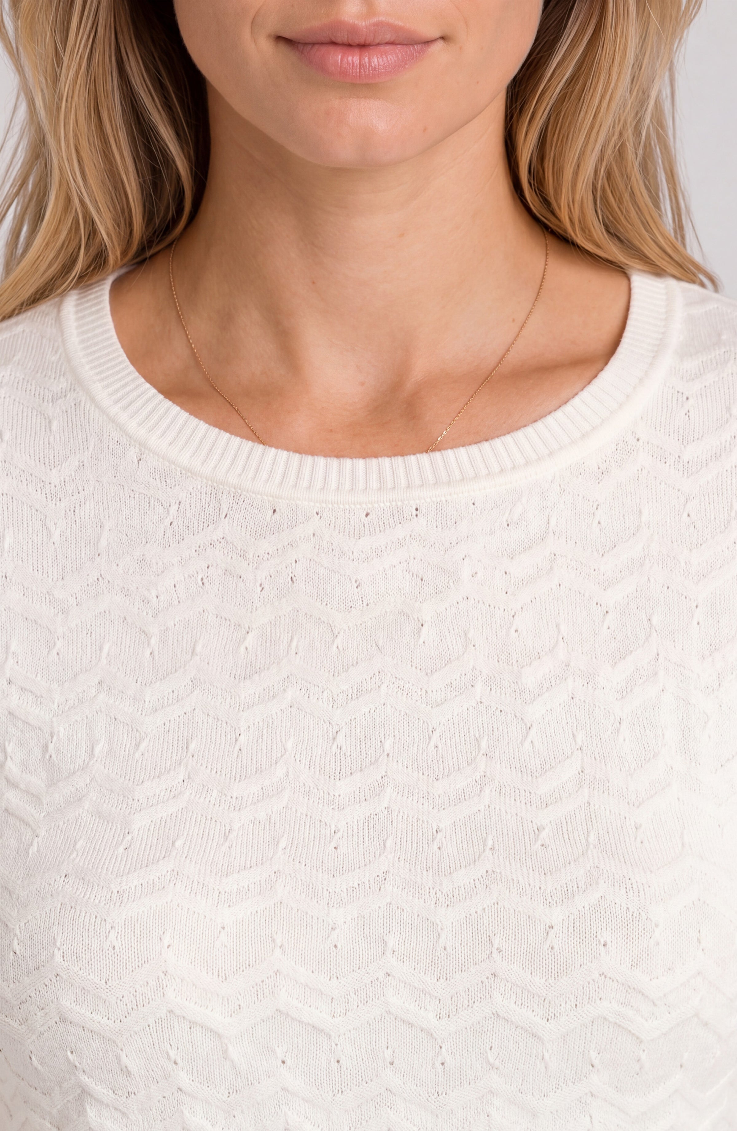 3/4 Sleeve Crew Neck Knit Top w/ Rib Trim
