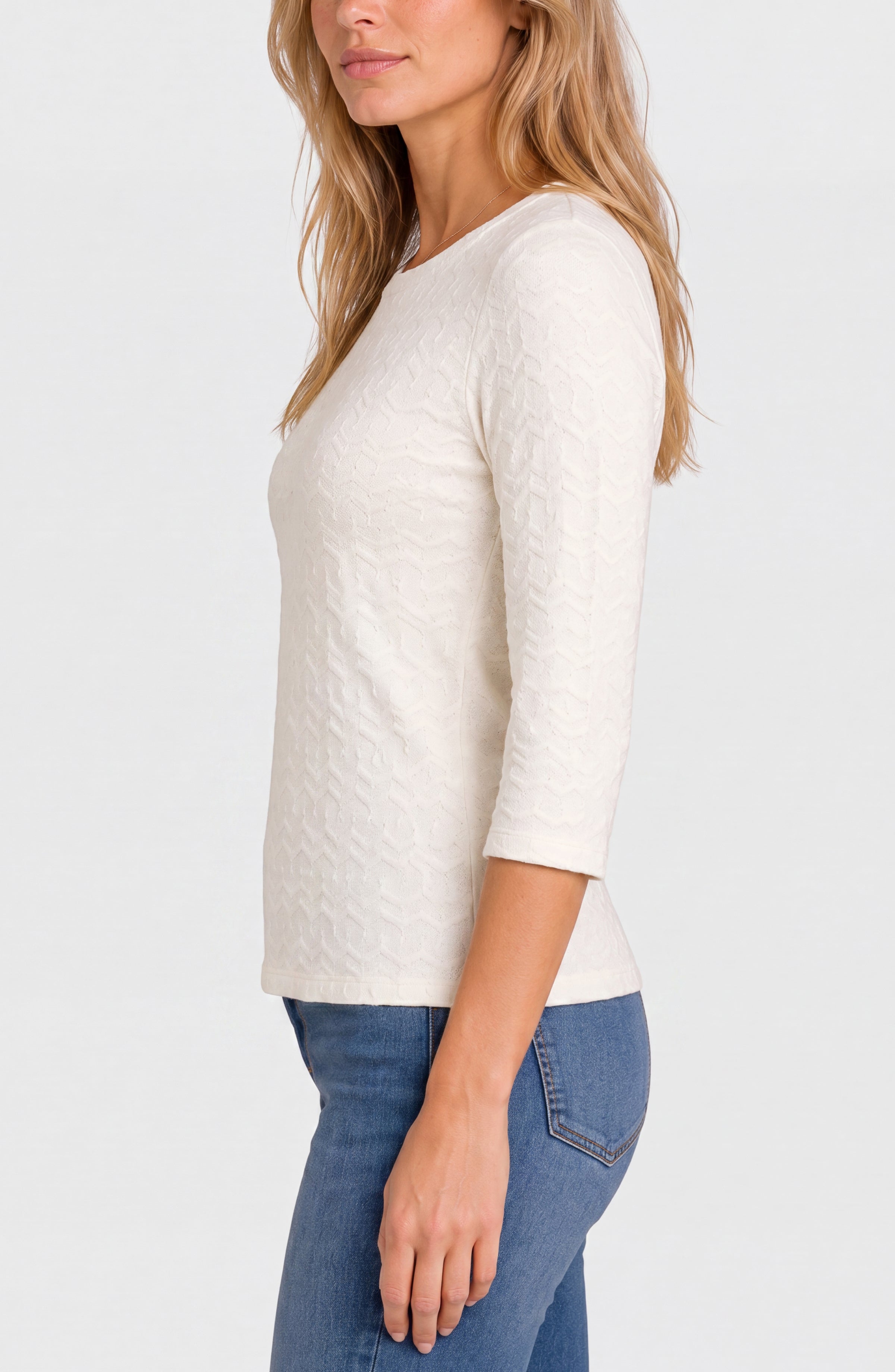 3/4 Sleeve Crew Neck Knit Top w/ Rib Trim