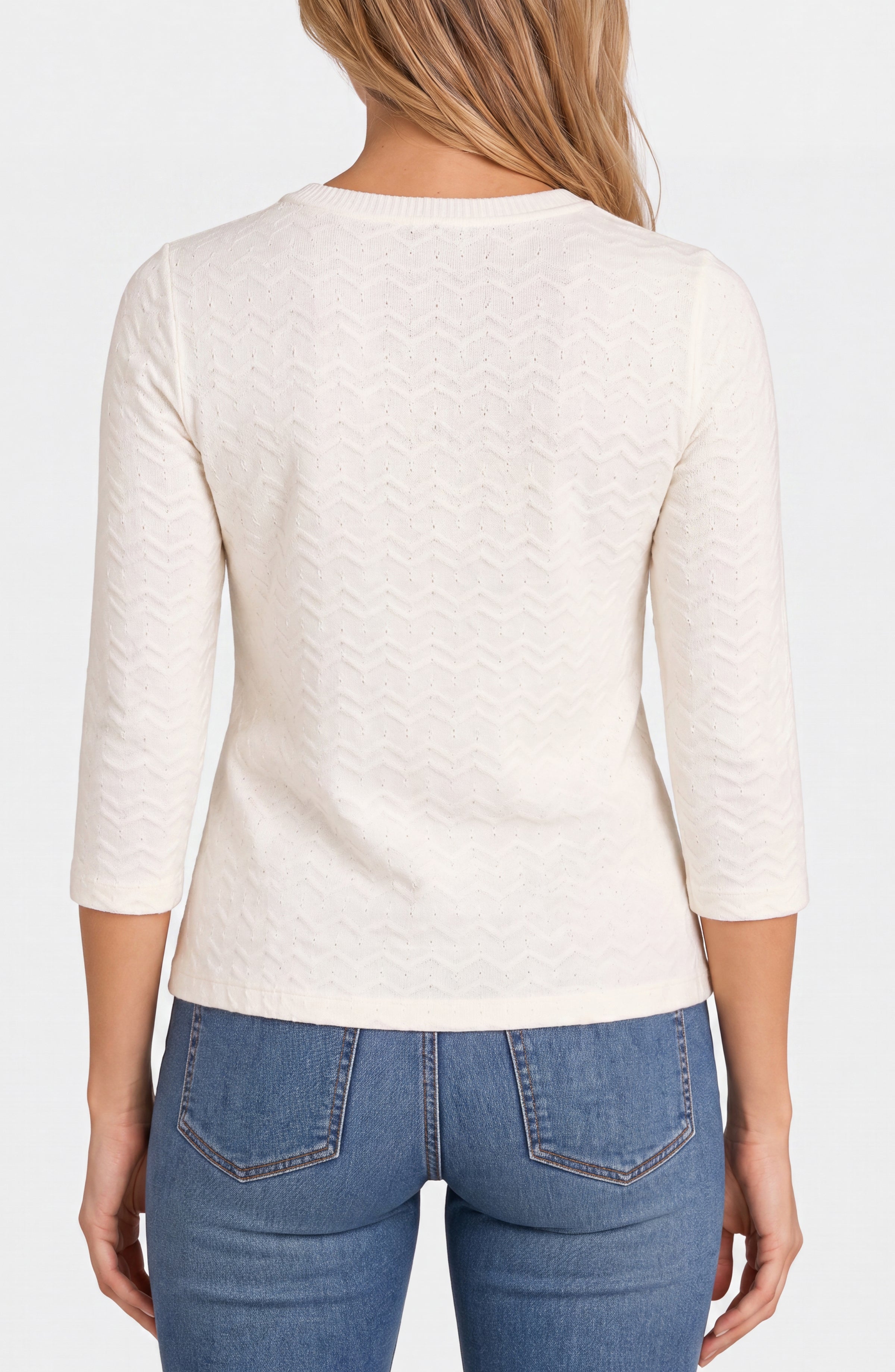 3/4 Sleeve Crew Neck Knit Top w/ Rib Trim