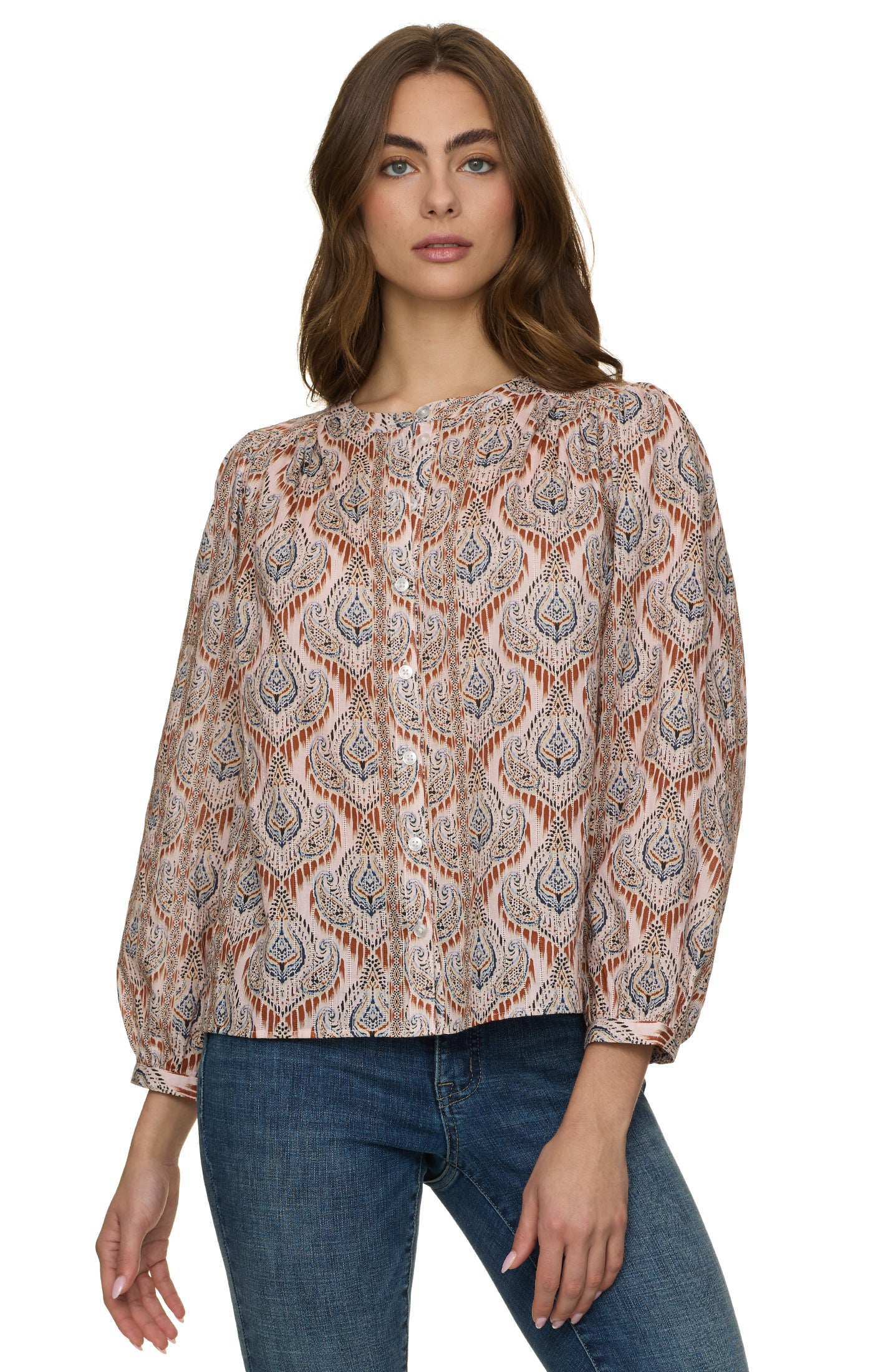 Camilla LS Printed Textured Blouse