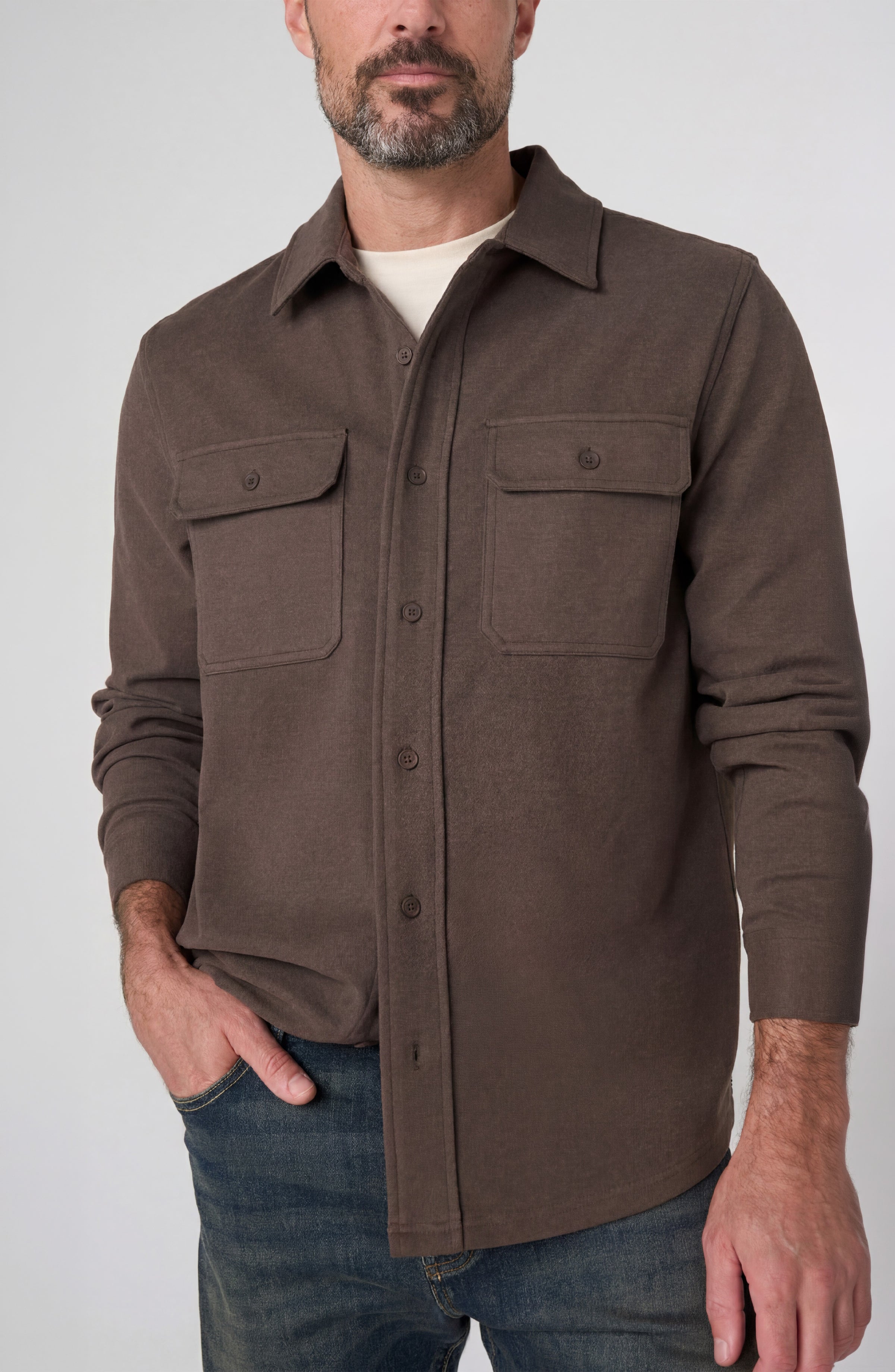 Men's Knit L/S Button Up Shirt w/ Flap Pockets