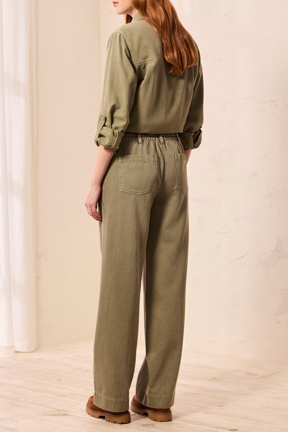 AUDREY PULL ON FLOWY WIDE PANT W/DRAWSTRING-OLIVESTONE