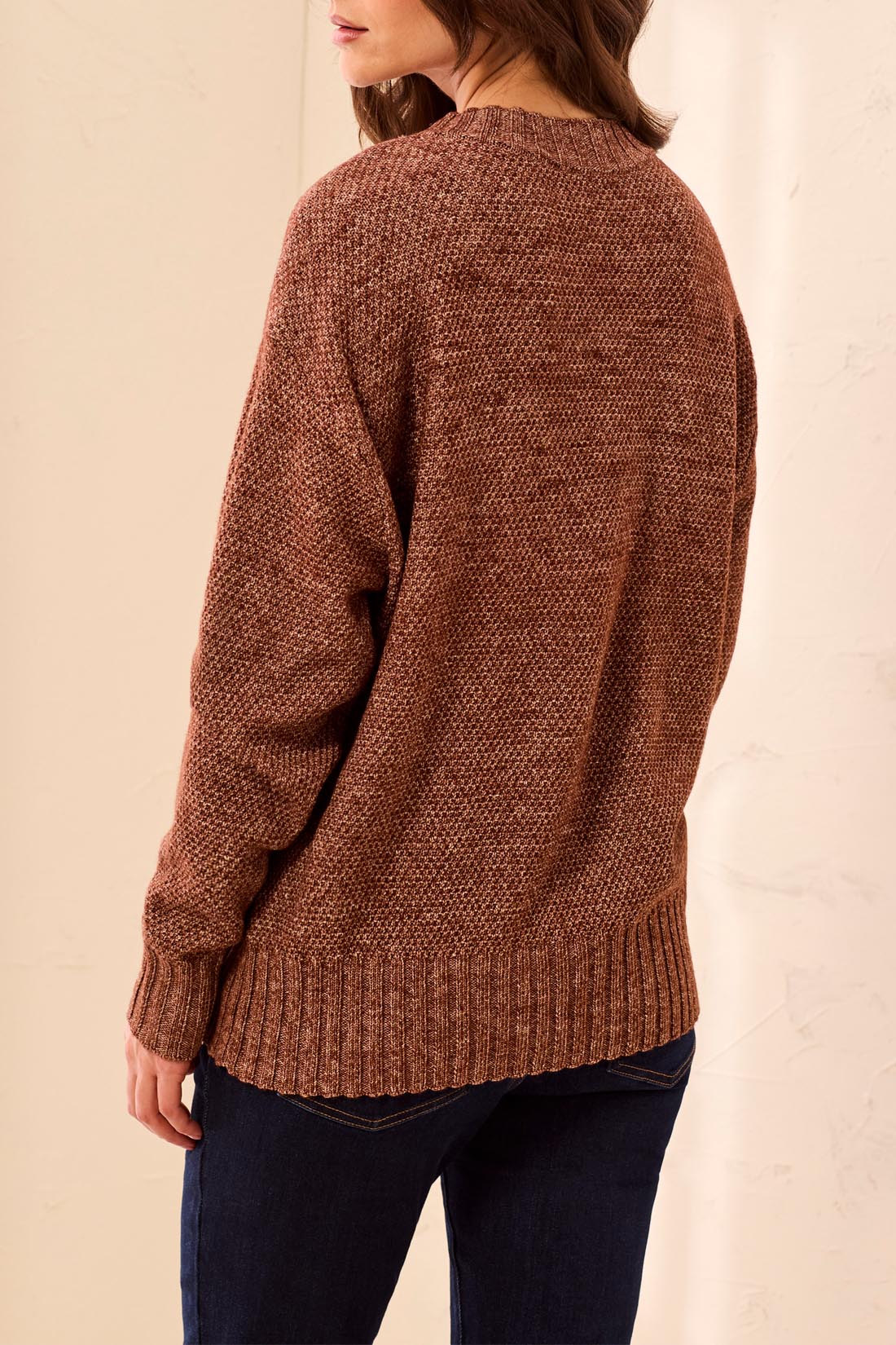 CREW NECK HIGH LOW  SWEATER-H ANTIQUEWHITE