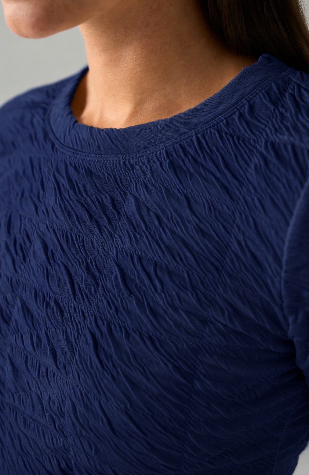 Long Flare Sleeve Crew Neck Knit Top