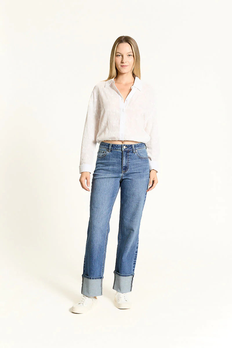 High Rise Cuffed Wide Leg Jean