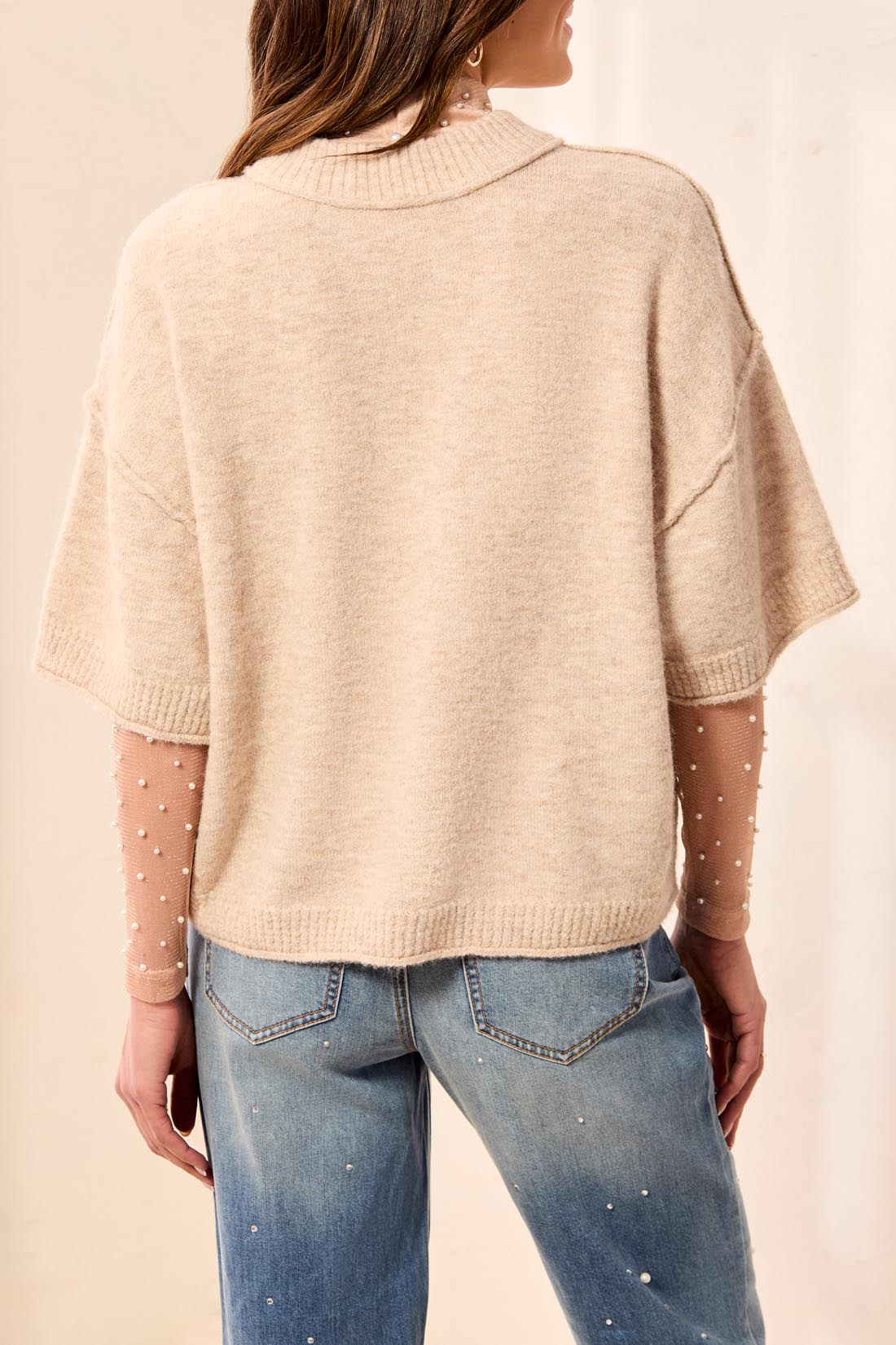 LOFTY  ELBOW SLEEVE CREW NK SWEATER
