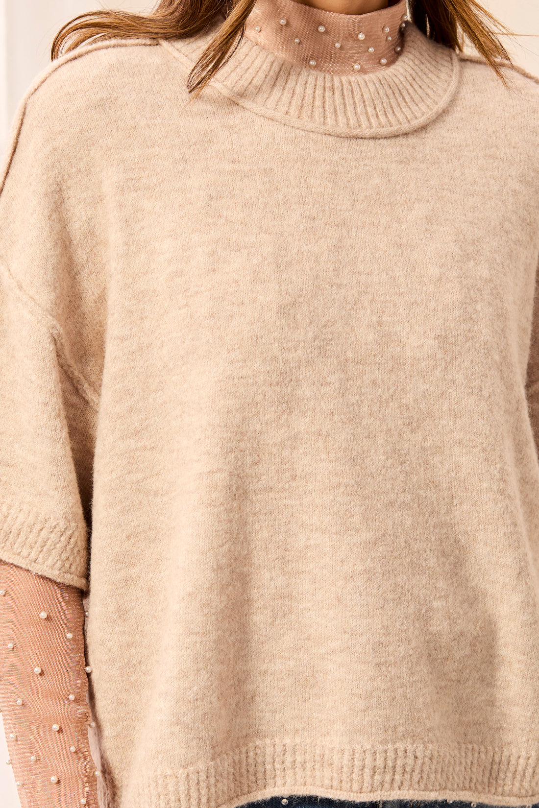 LOFTY  ELBOW SLEEVE CREW NK SWEATER