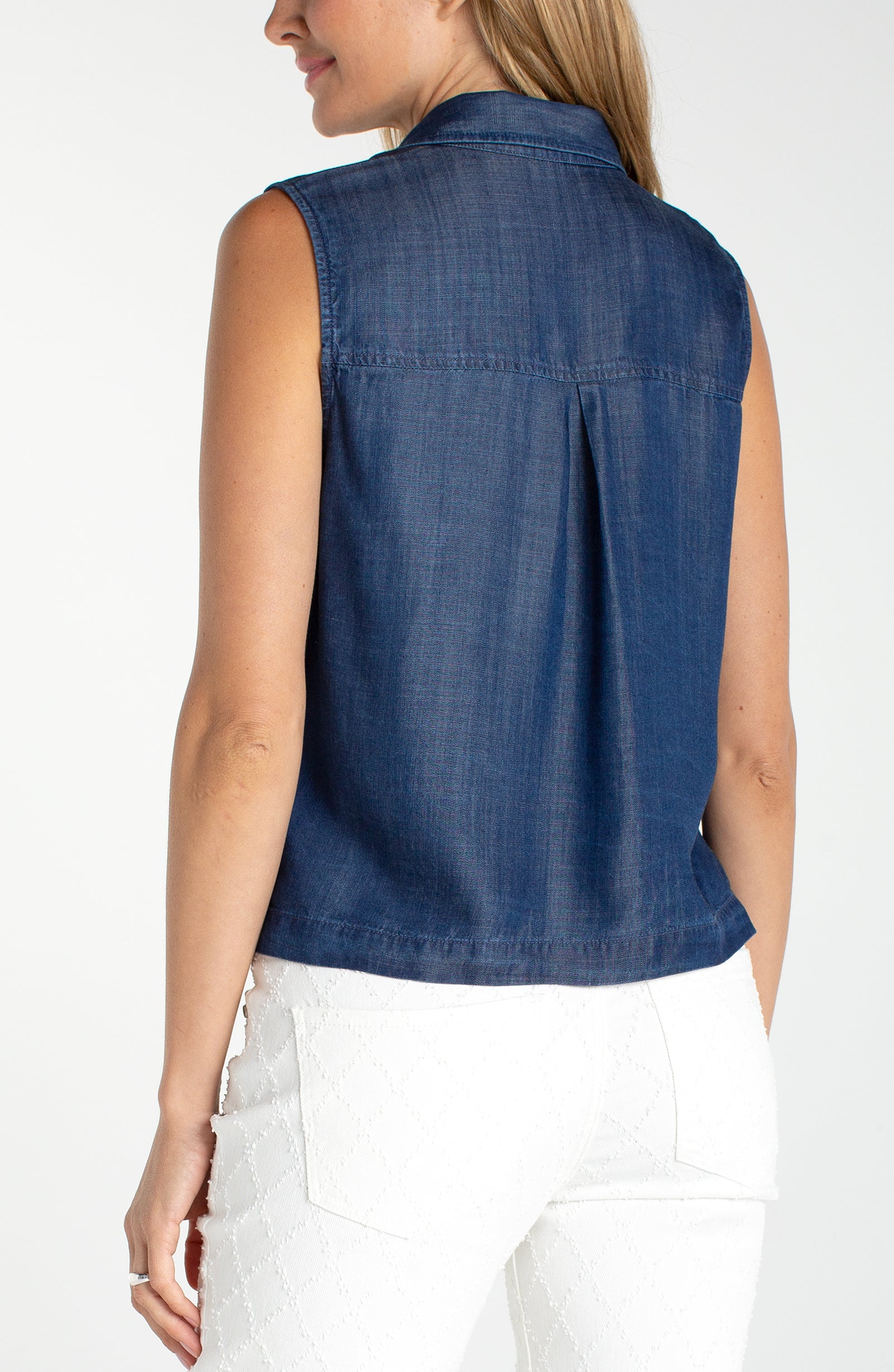 Sleeveless Button Top with Pockets