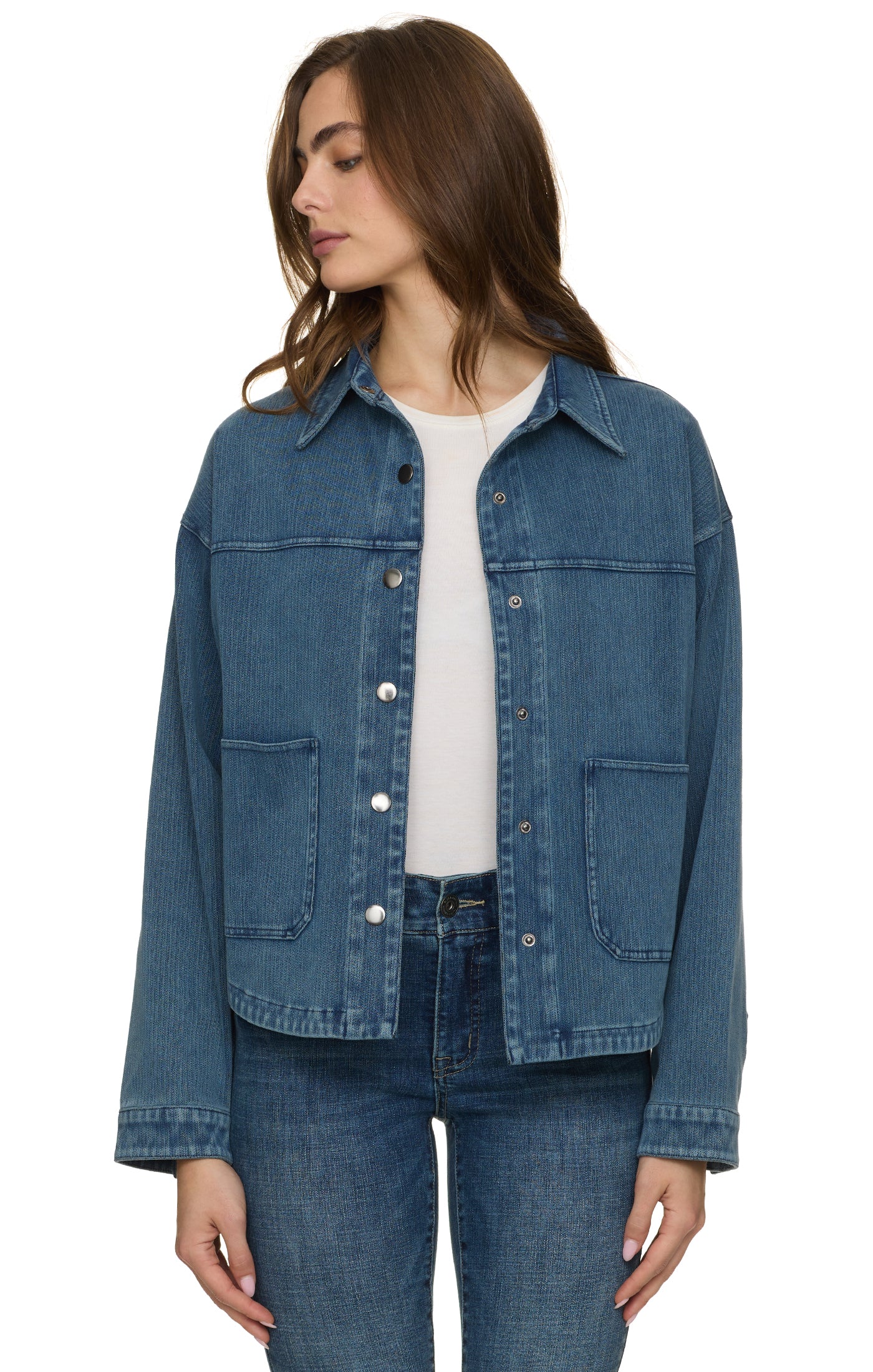 Roslyn Stretch Denim Herringbone Shirt Jacket