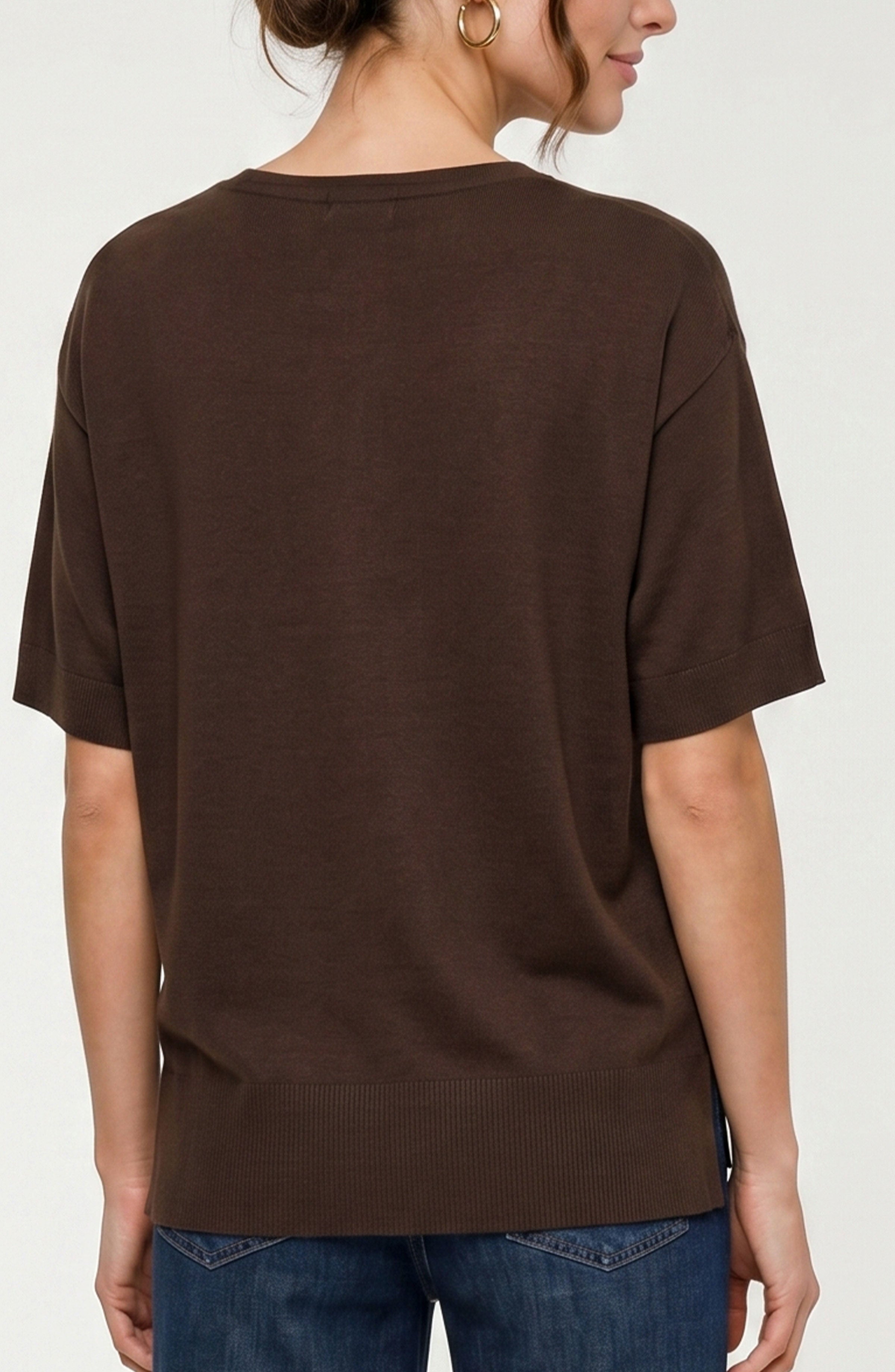 SS V Neck Dolman Popover Sweater w/ Step Hem