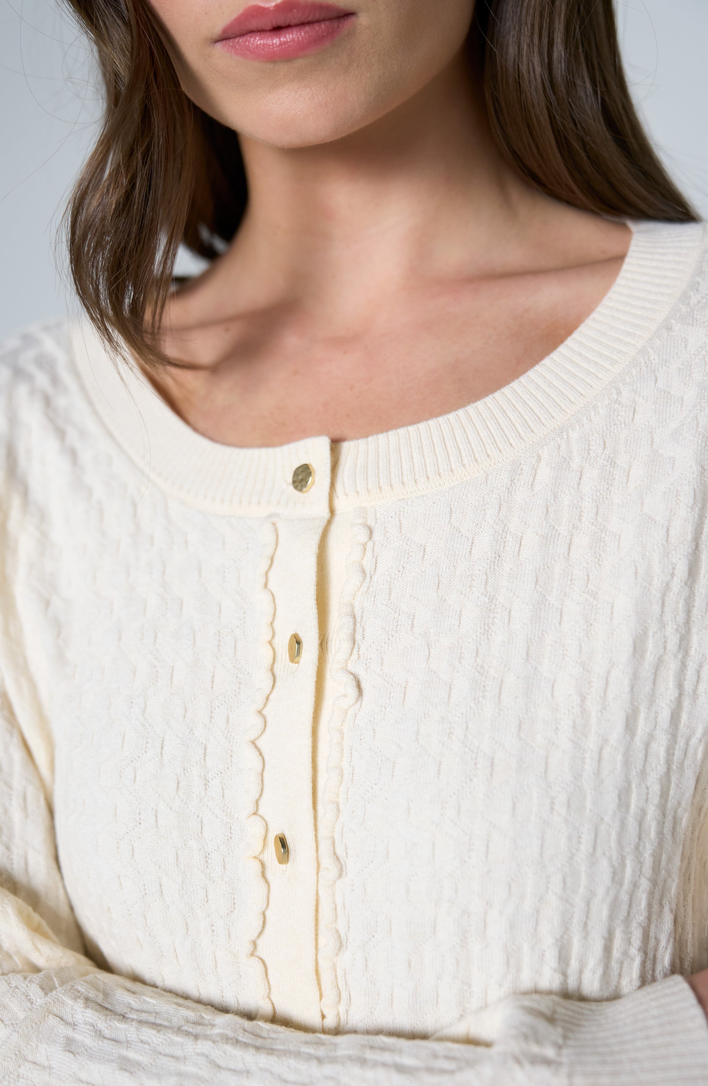 LS Button Front Cardigan Sweater W/ Ruffles