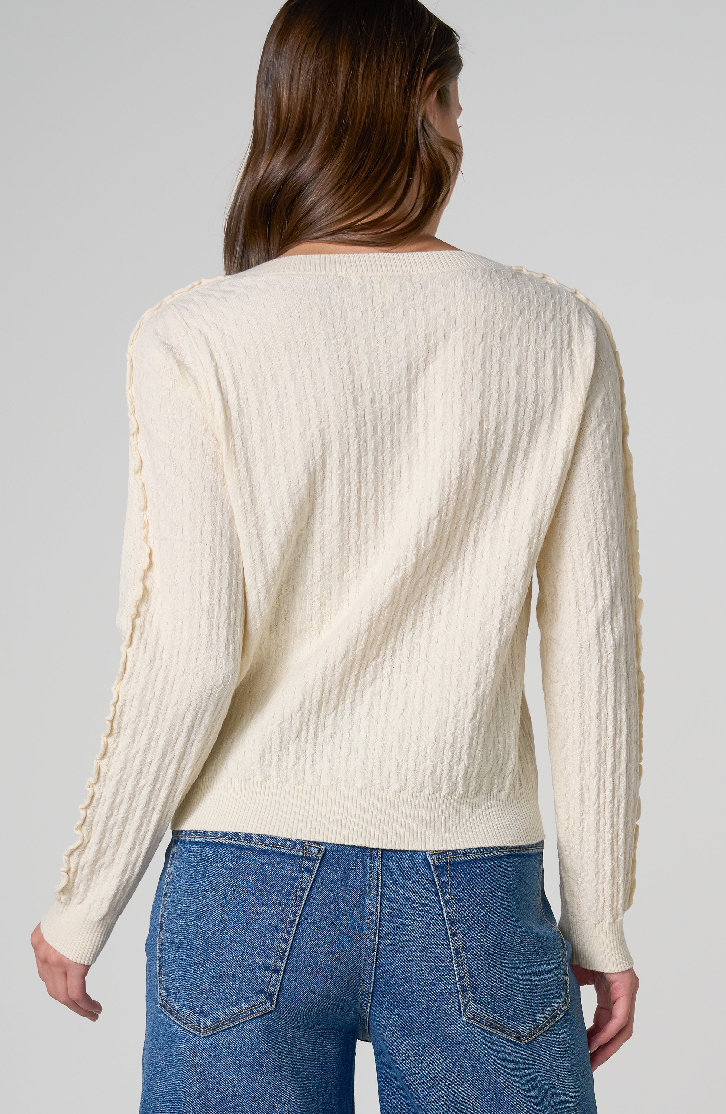 LS Button Front Cardigan Sweater W/ Ruffles