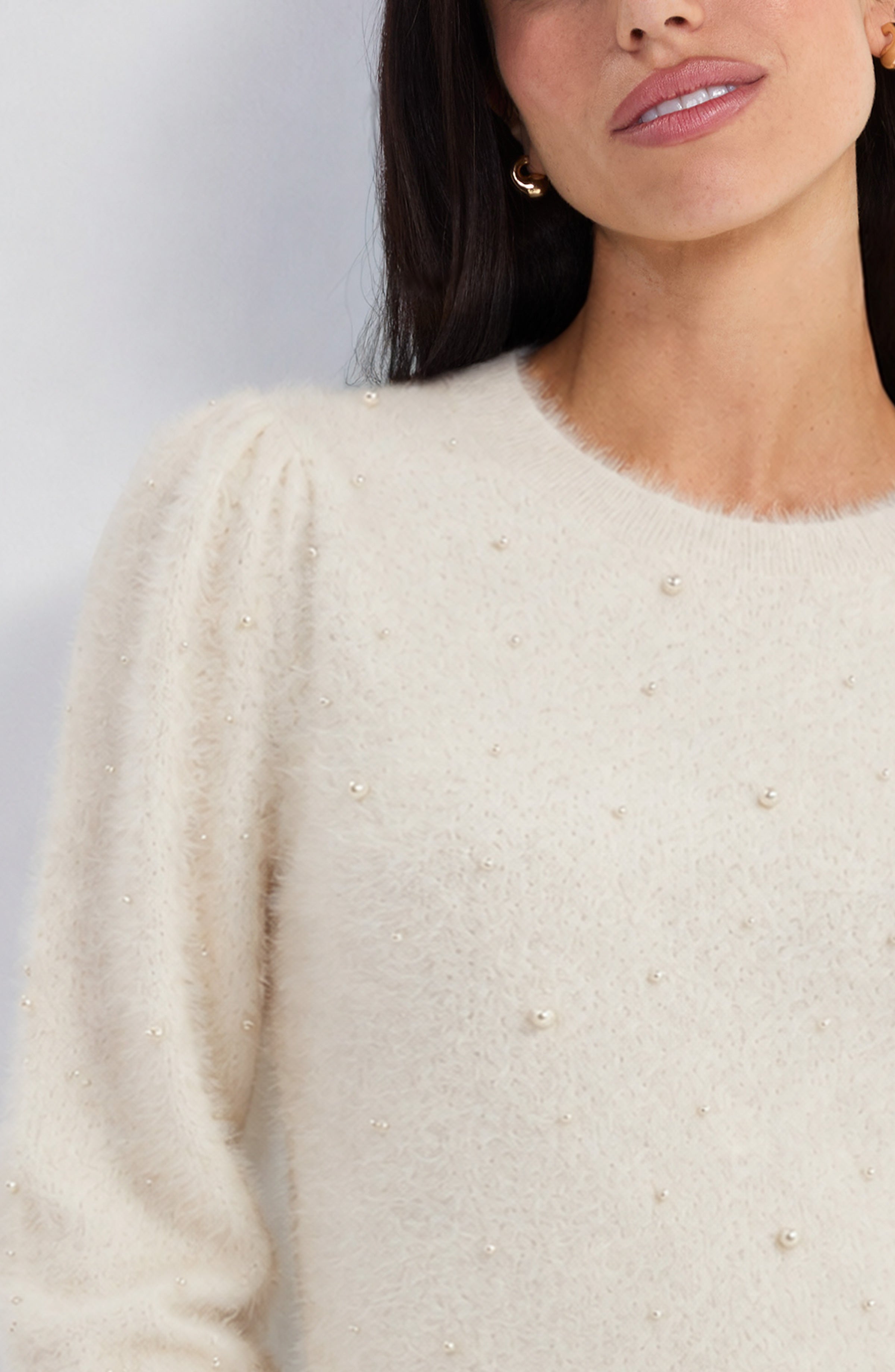 Long Puff Sleeve Crew Neck Sweater