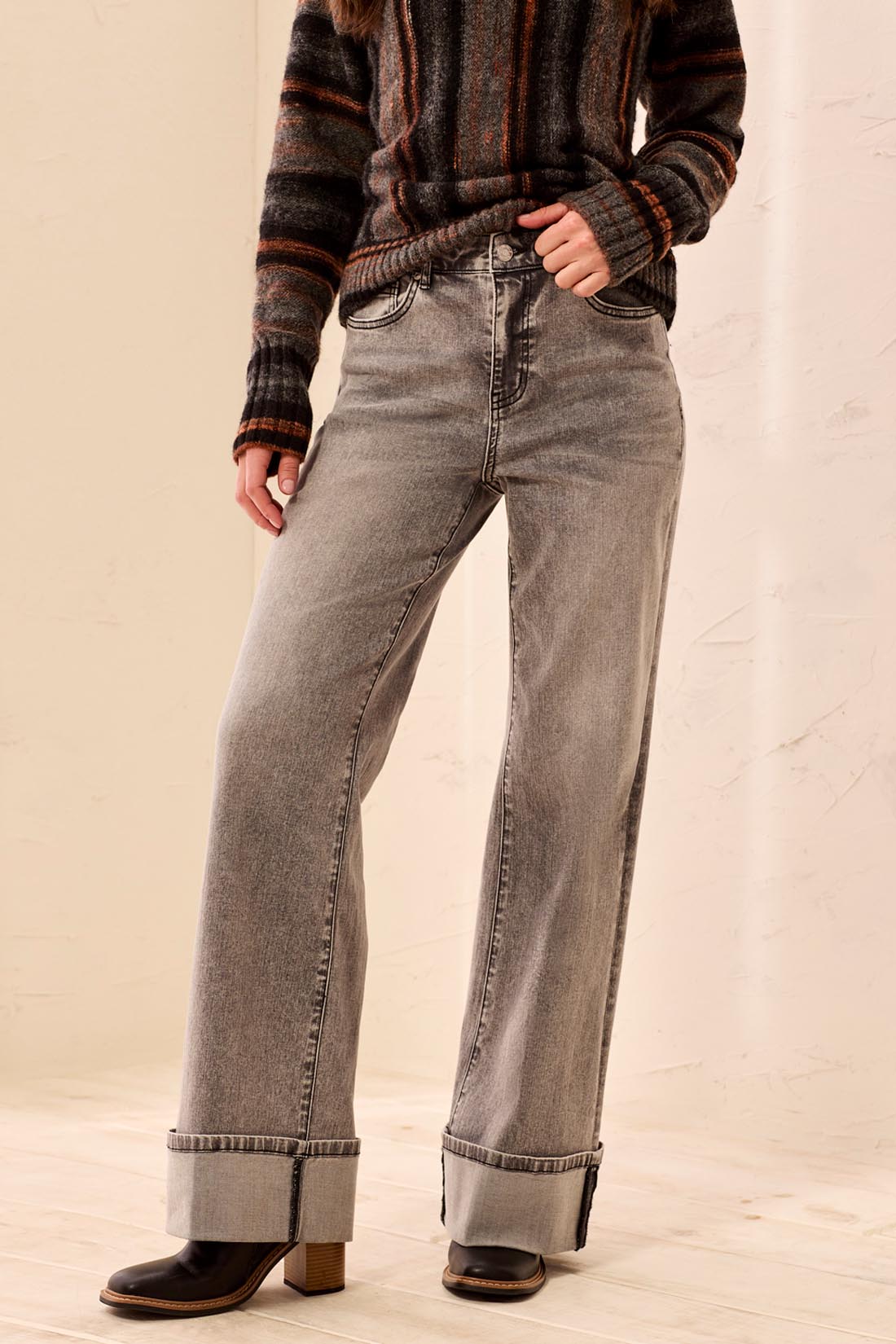 BROOKE PALAZZO DENIM W/ CUFFS-BASALT