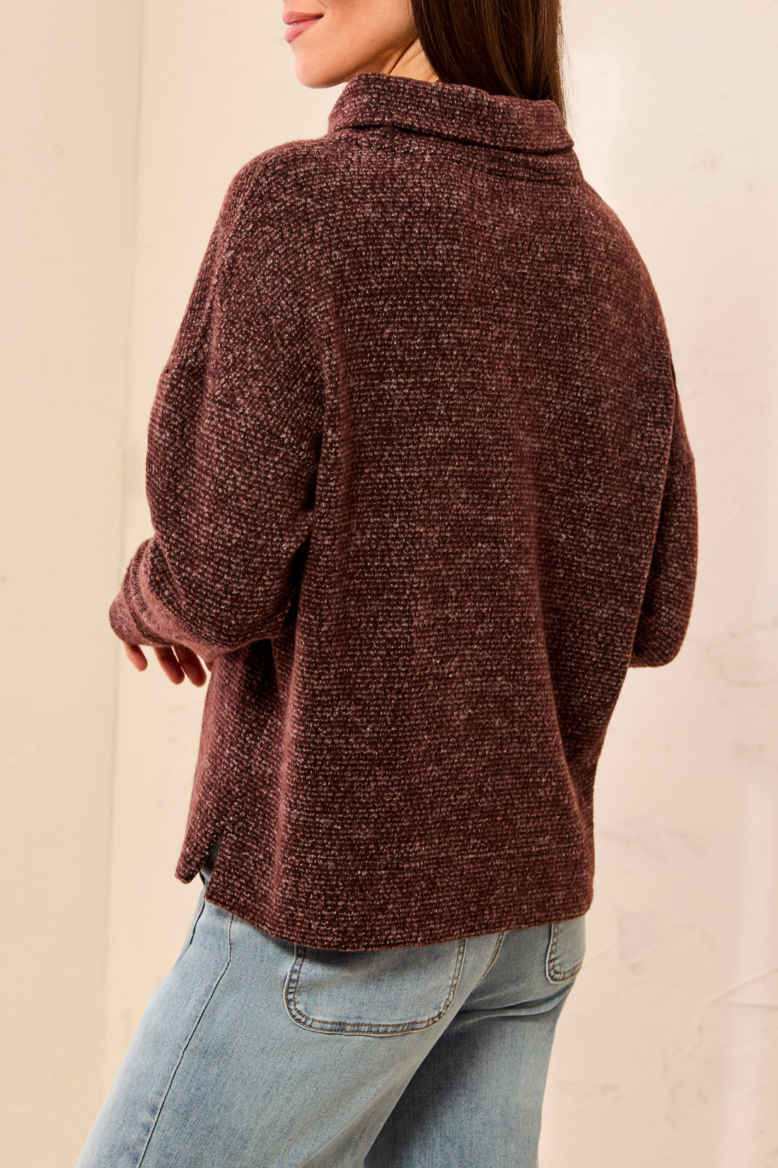 L/S FUNNEL NECK TOP-HICKORY