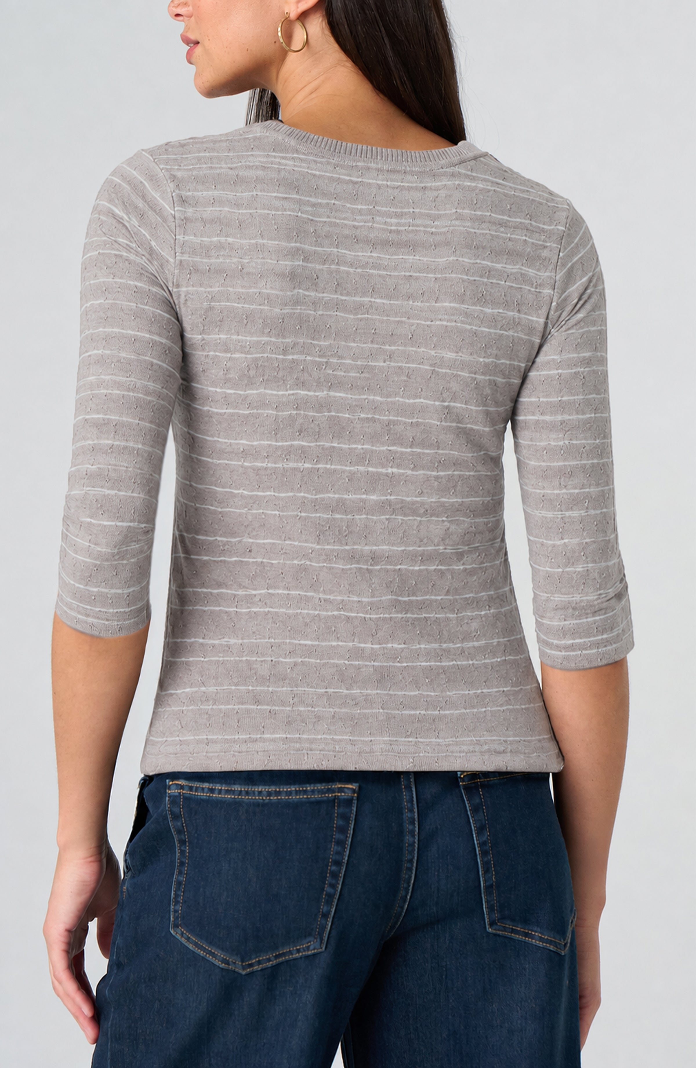 3/4 Sleeve Crew Neck Knit Top w/ Rib Trim