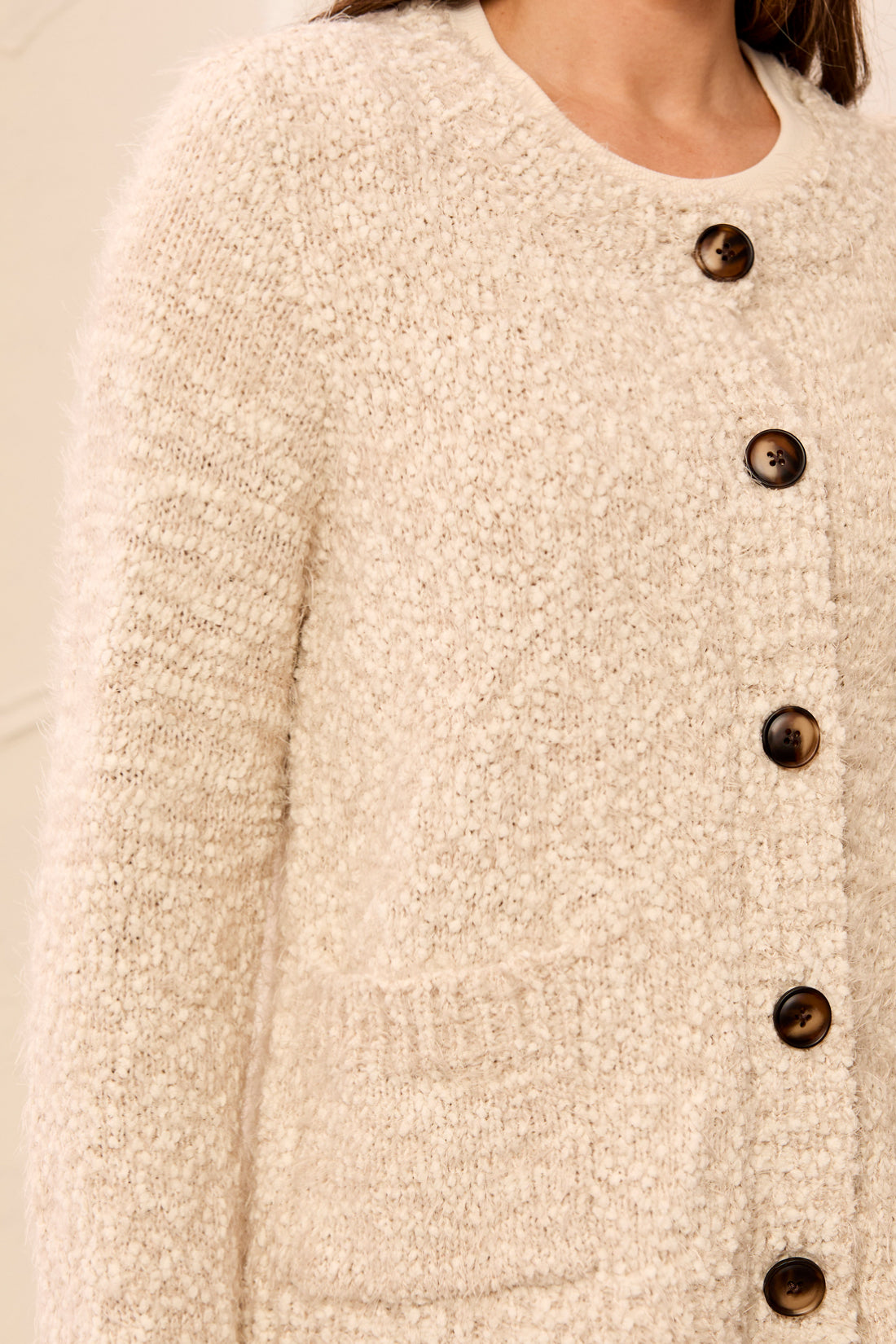 L/S Crewneck Sweater Cardigan w/Pockets