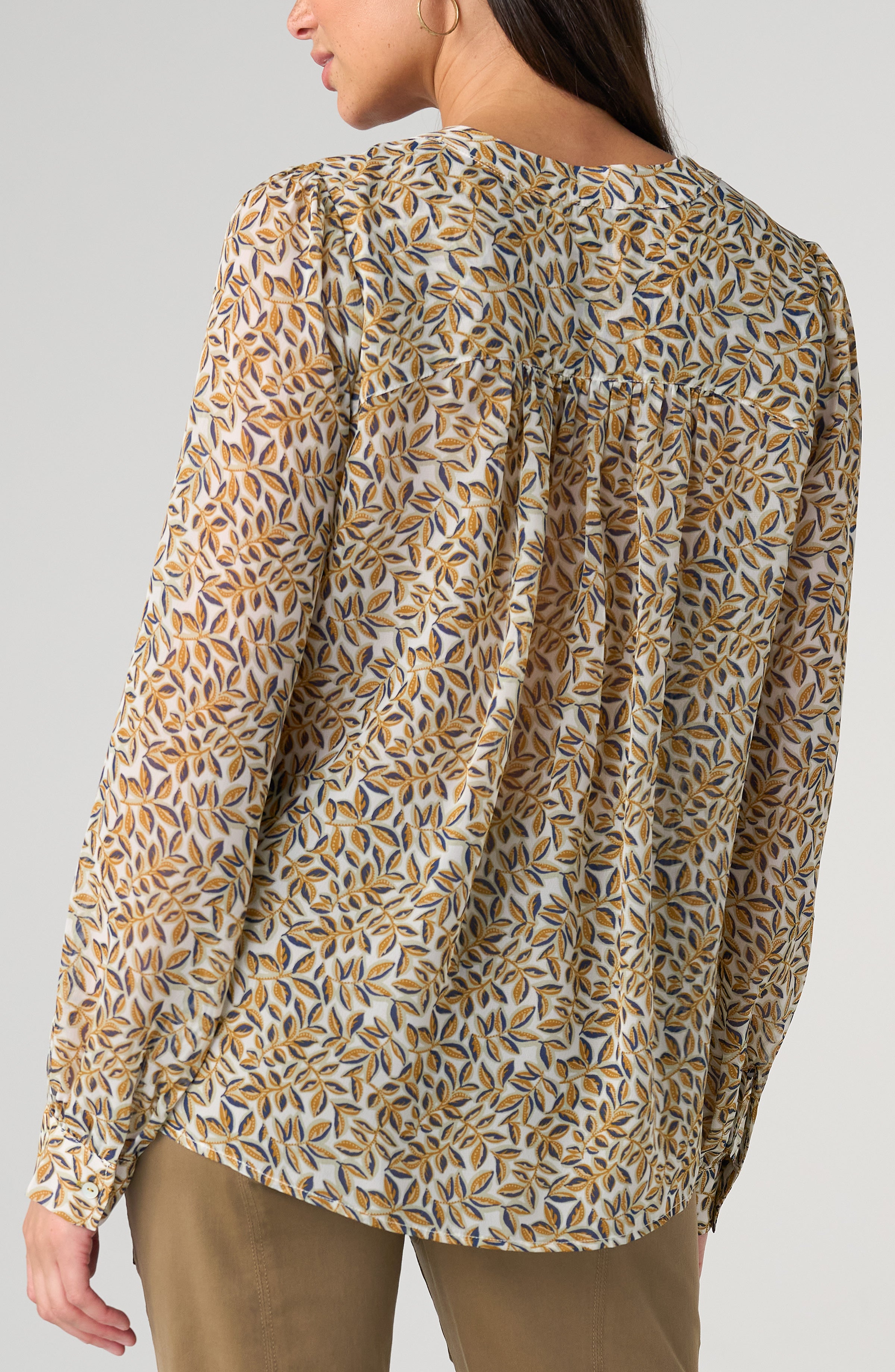 LS Lace Up Front Woven Blouse
