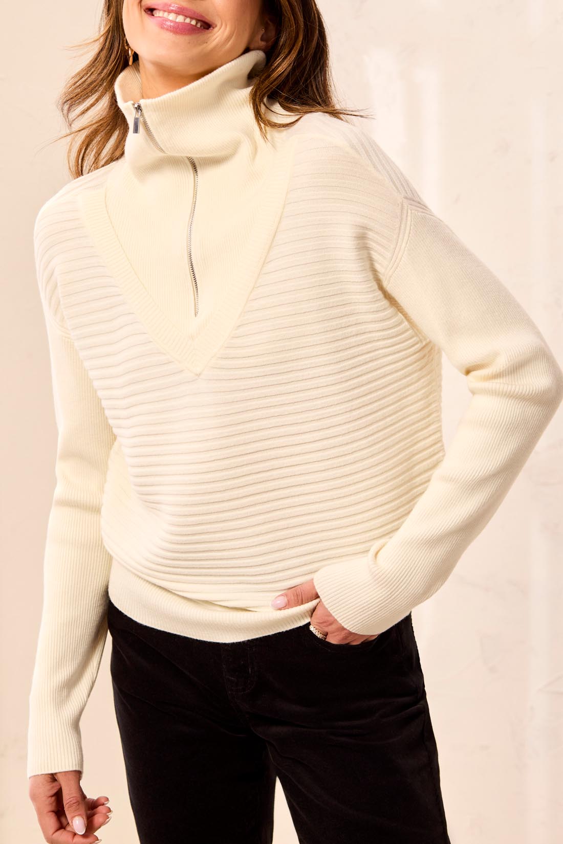 Zip up V Neck Sweater