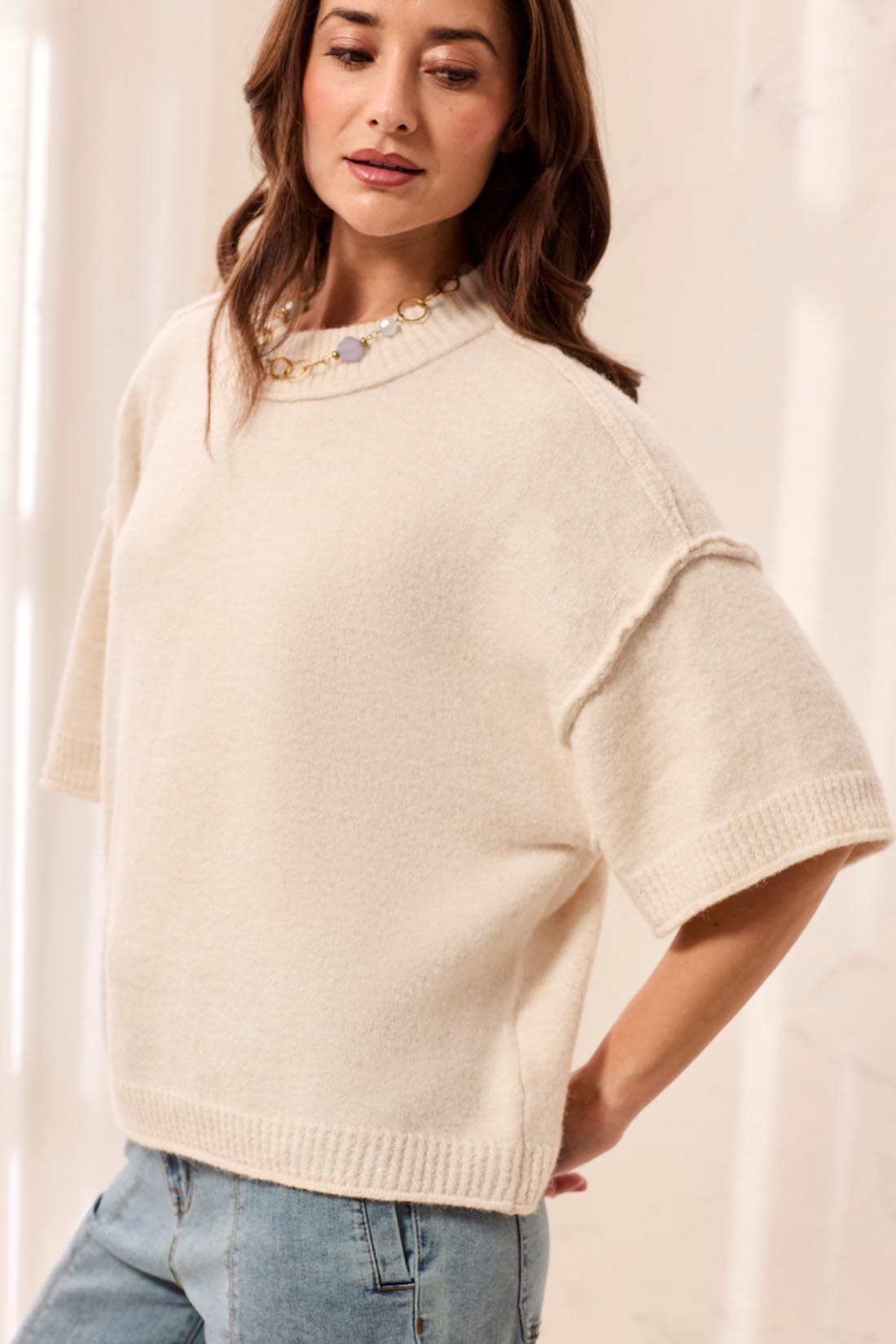 Lofty Elbow Sleeve Crewneck Sweater