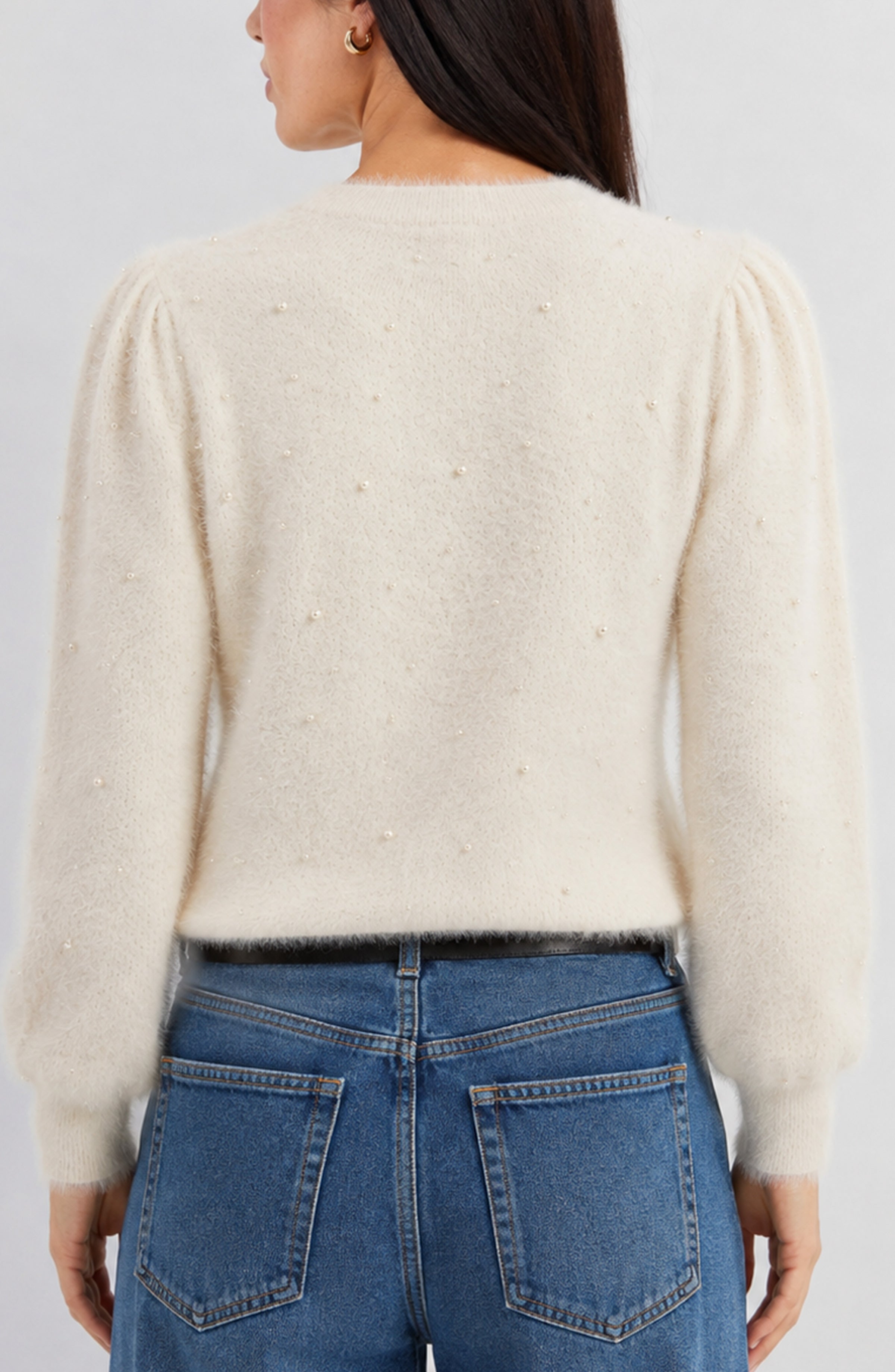 Long Puff Sleeve Crew Neck Sweater