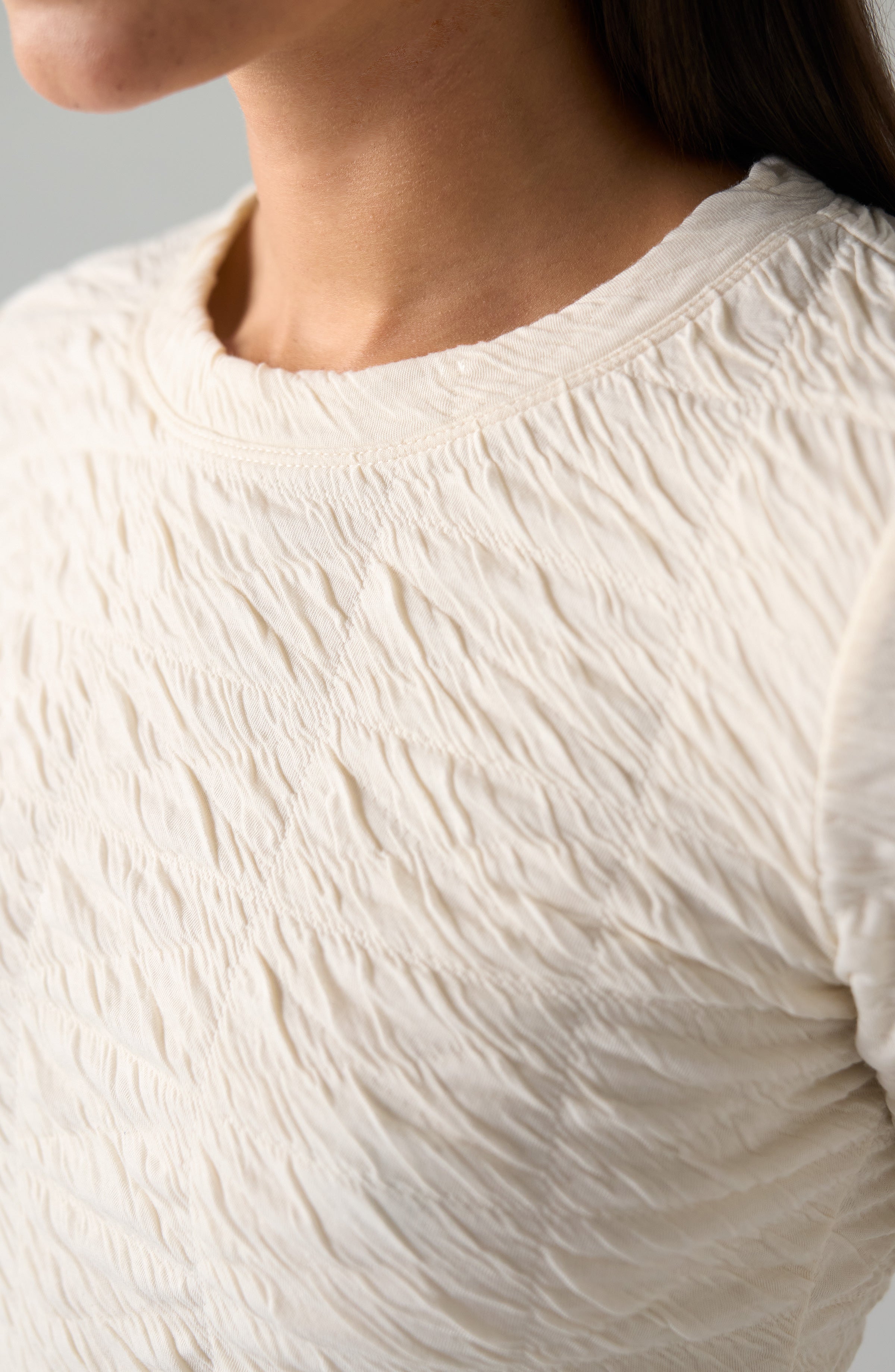 Long Flare Sleeve Crew Neck Knit Top