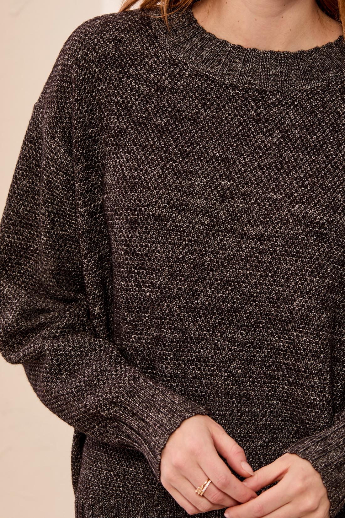 CREW NECK HIGH LOW  SWEATER-H ANTIQUEWHITE