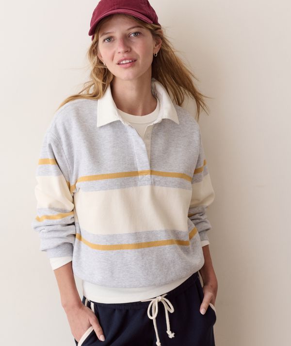 Cloud 9 Fleece Polo Placed Stripe- Heather