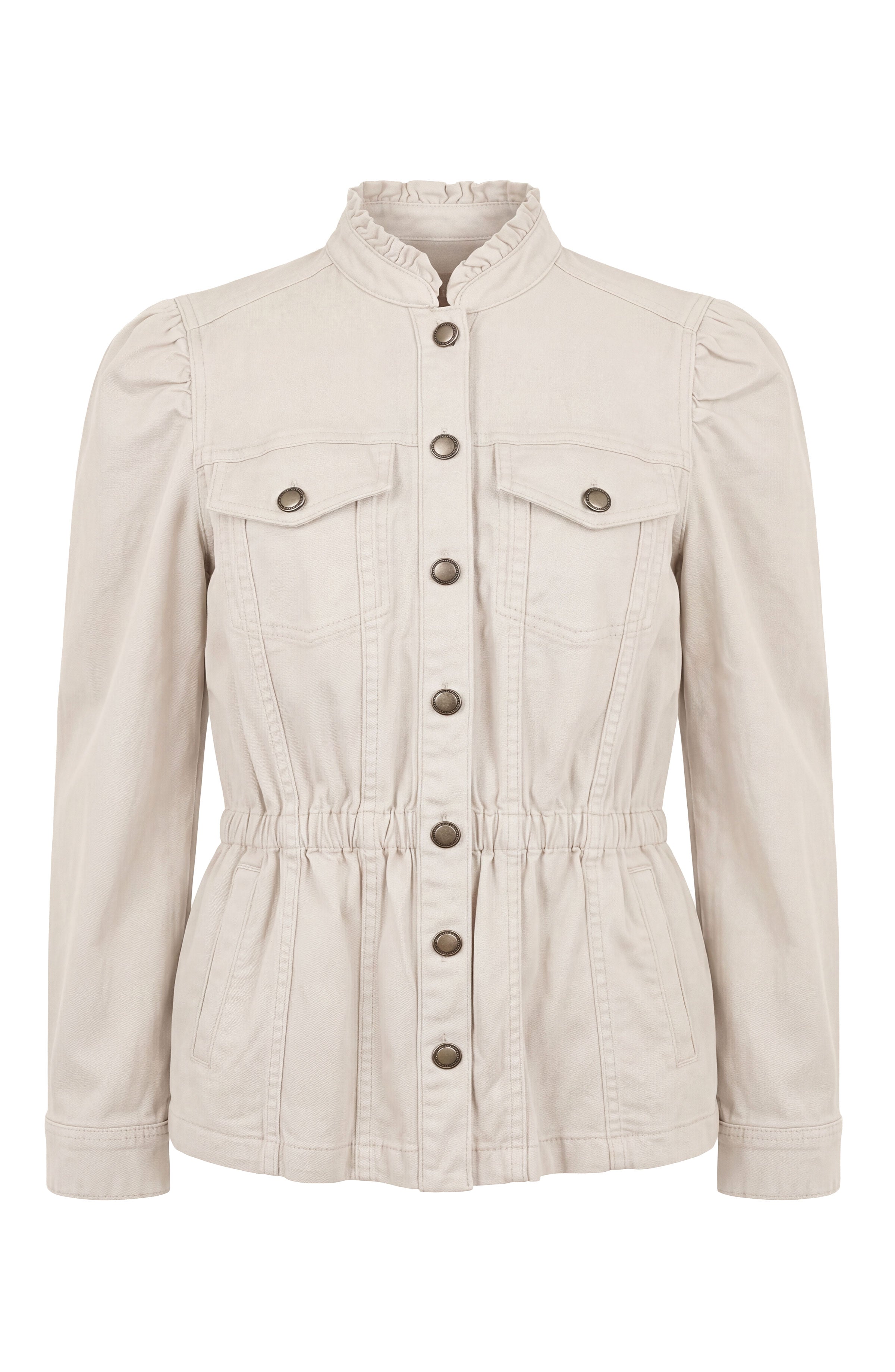 Puff Sleeve Trucker Jacket w/ Ruffle Collar