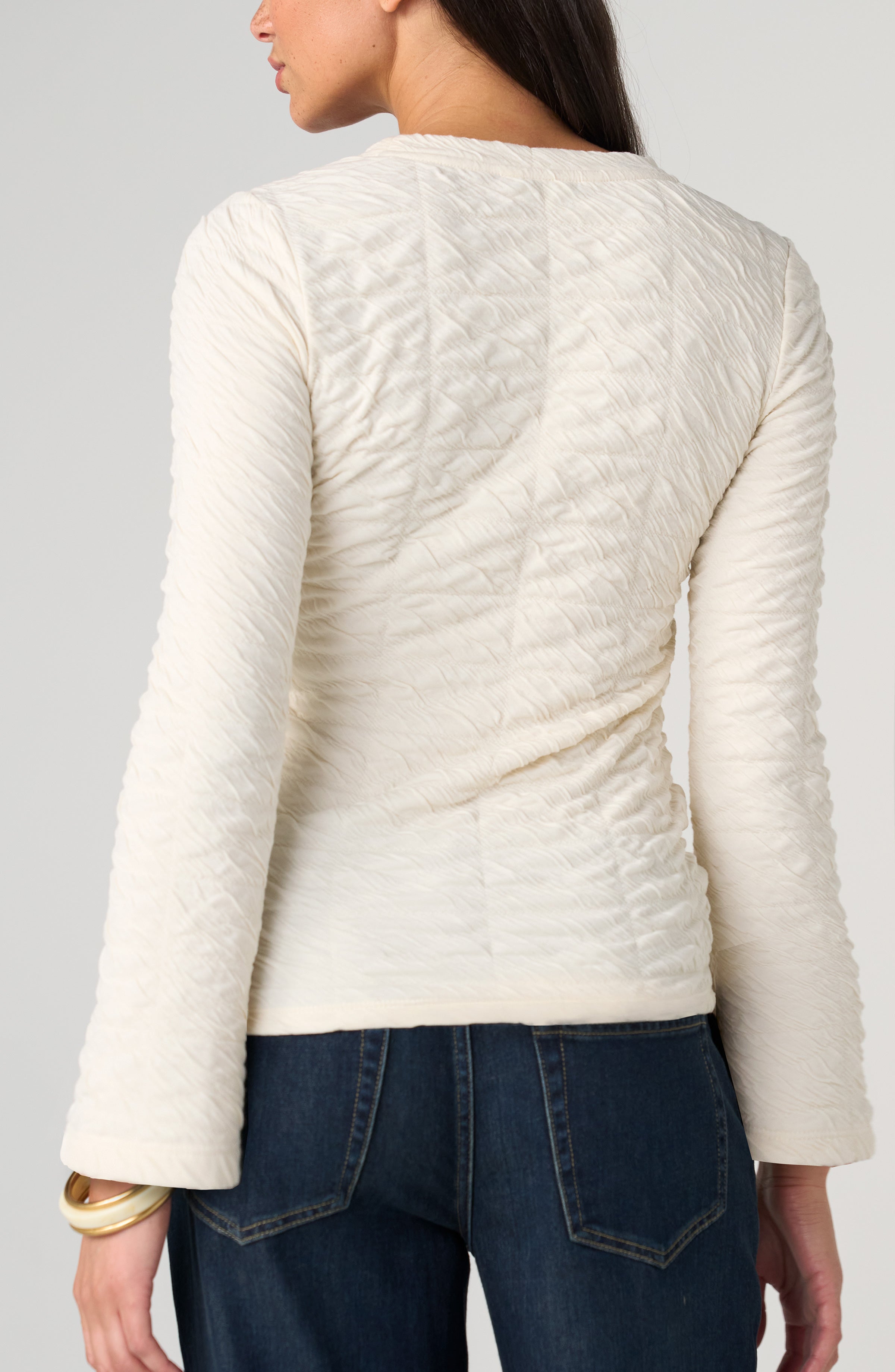 Long Flare Sleeve Crew Neck Knit Top