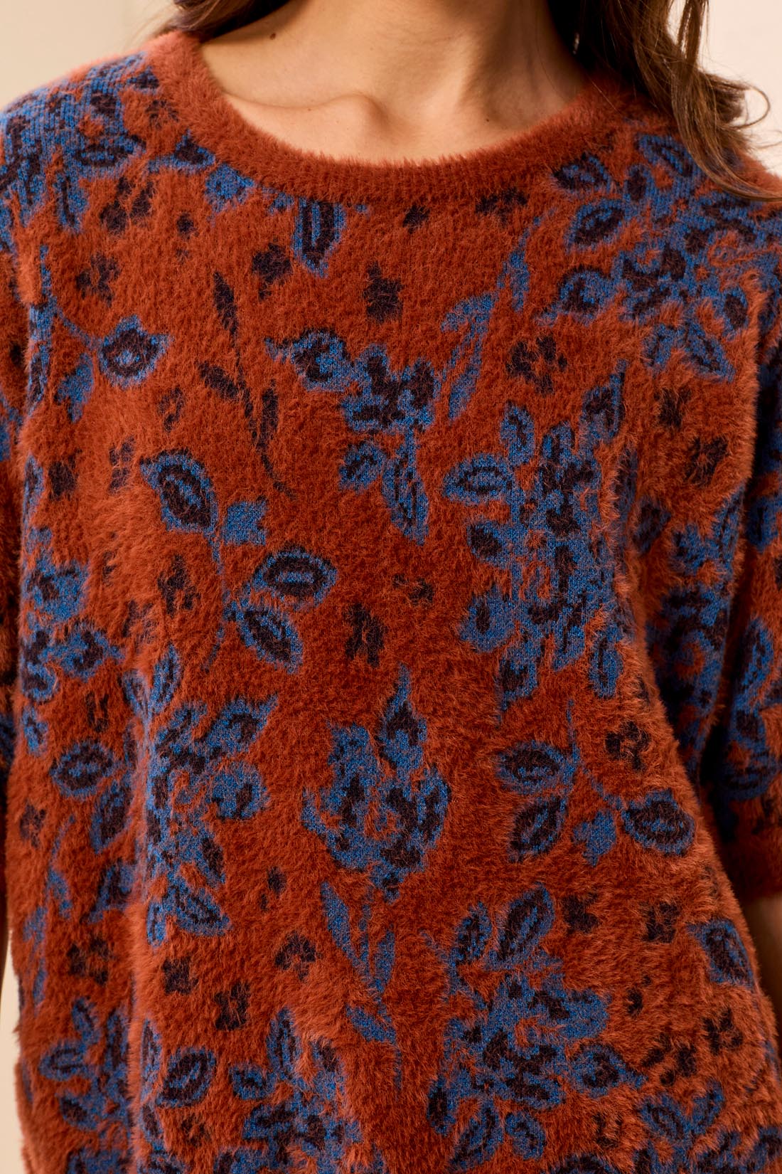 ELBOW SLV CREW NECK SWEATER-MAPLE