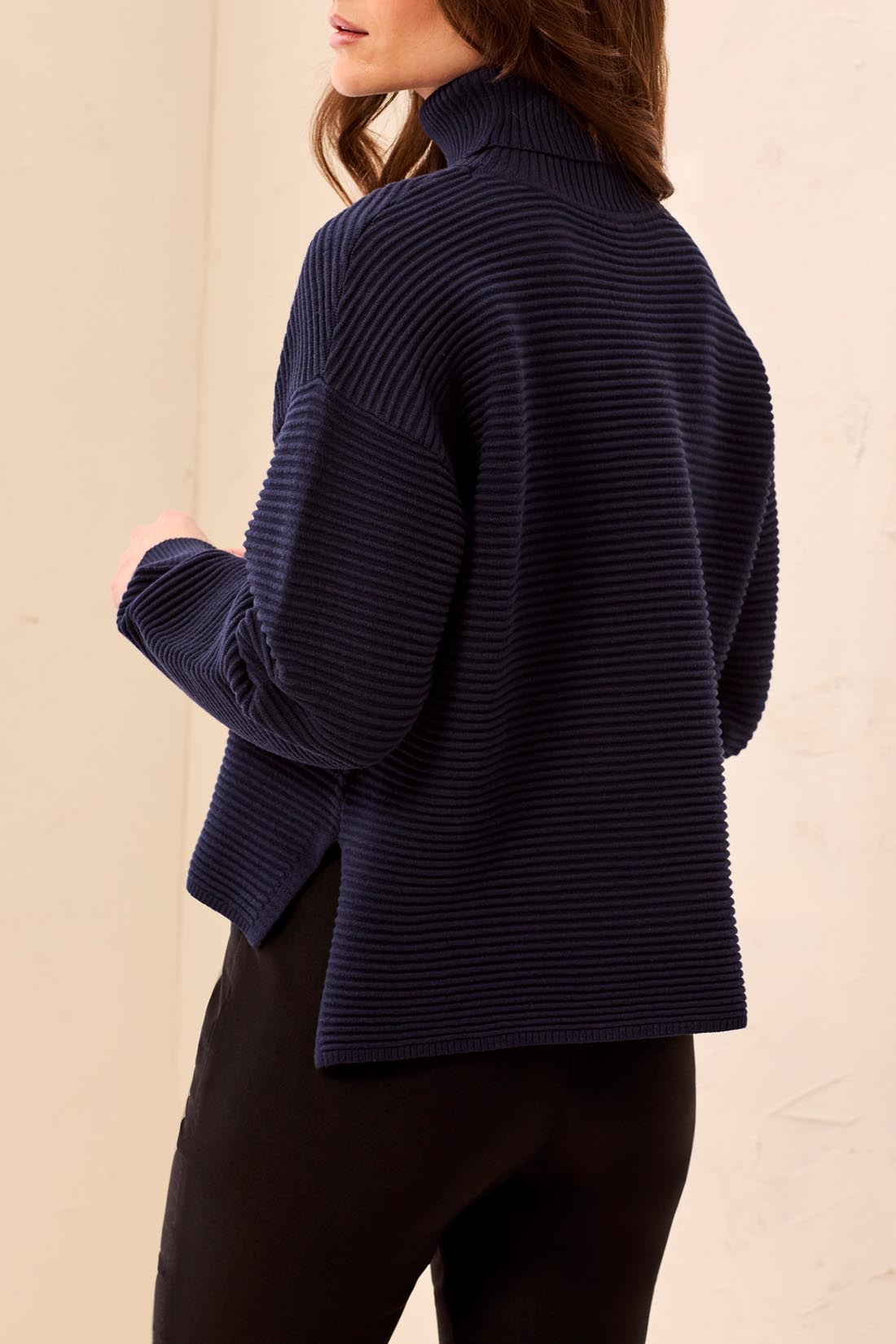 T-NECK HIGH LOW SWEATER W/ SIDE SLITS