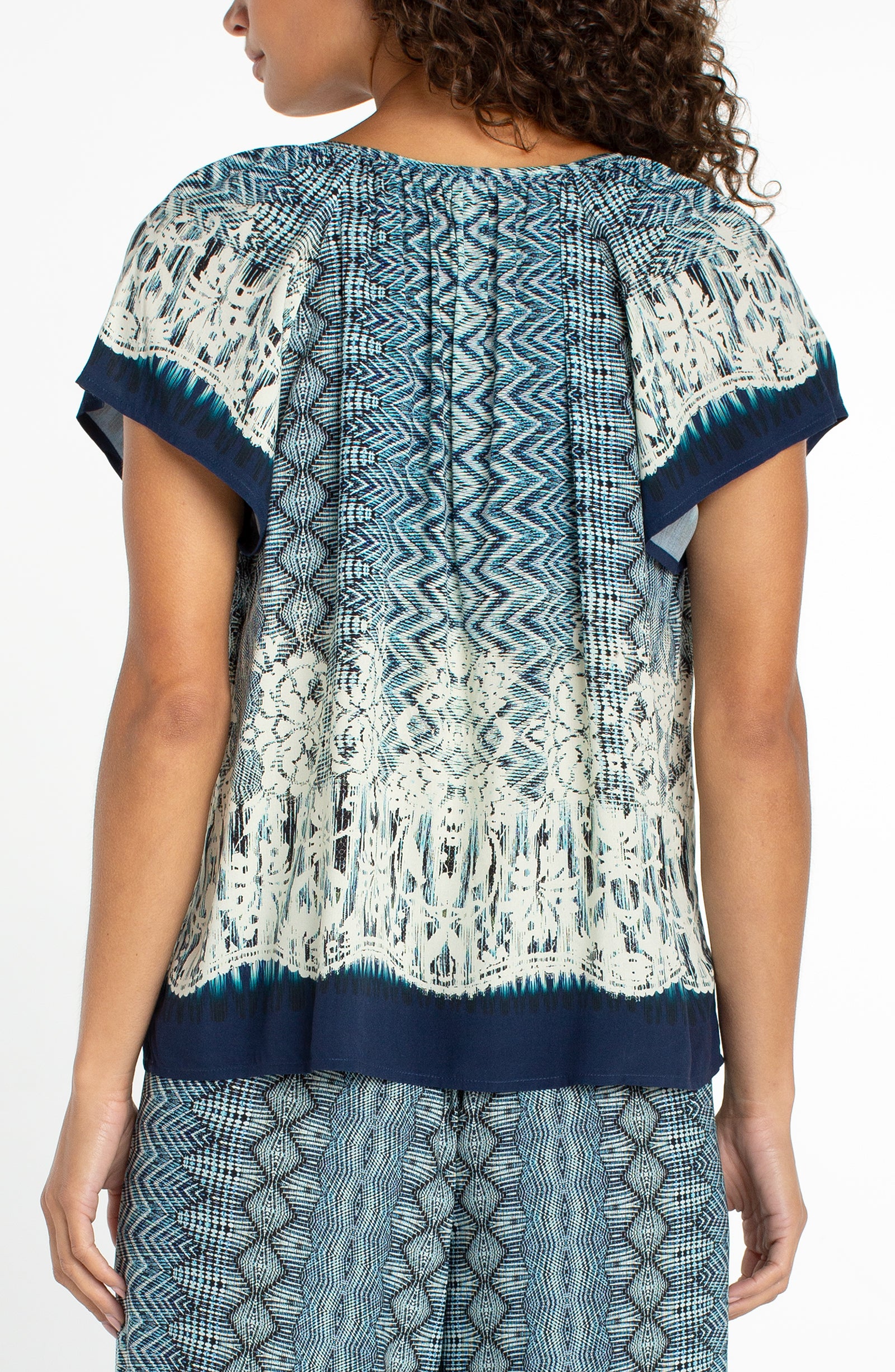 Short Sleeve Woven Top w/ Front Tie Detail
