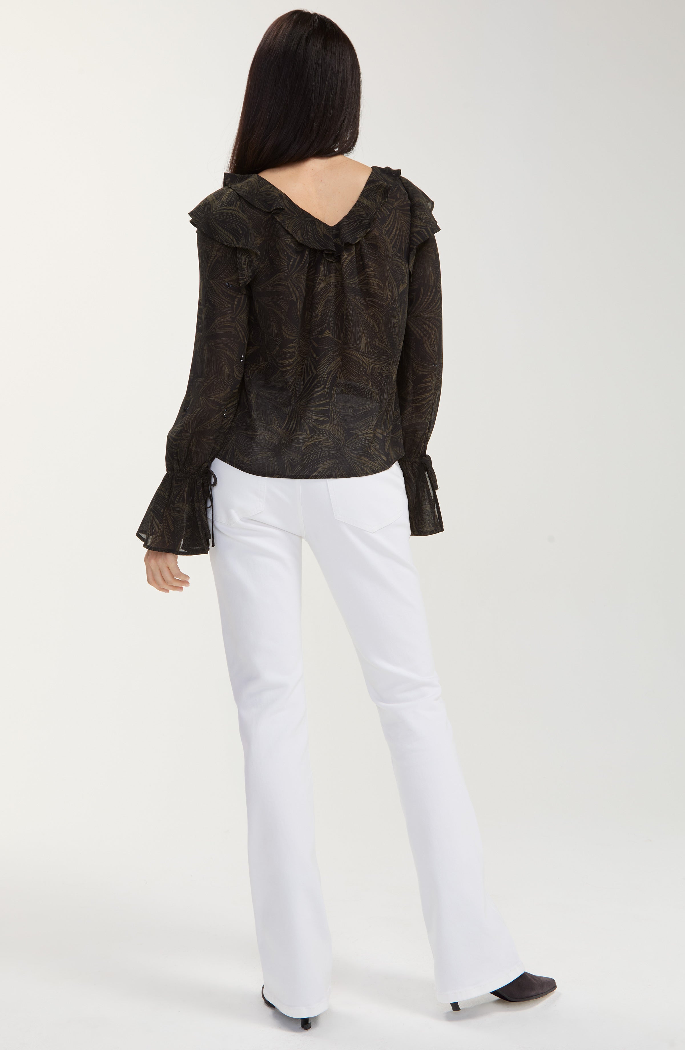 LS Double Ruffle V Neck Woven Blouse