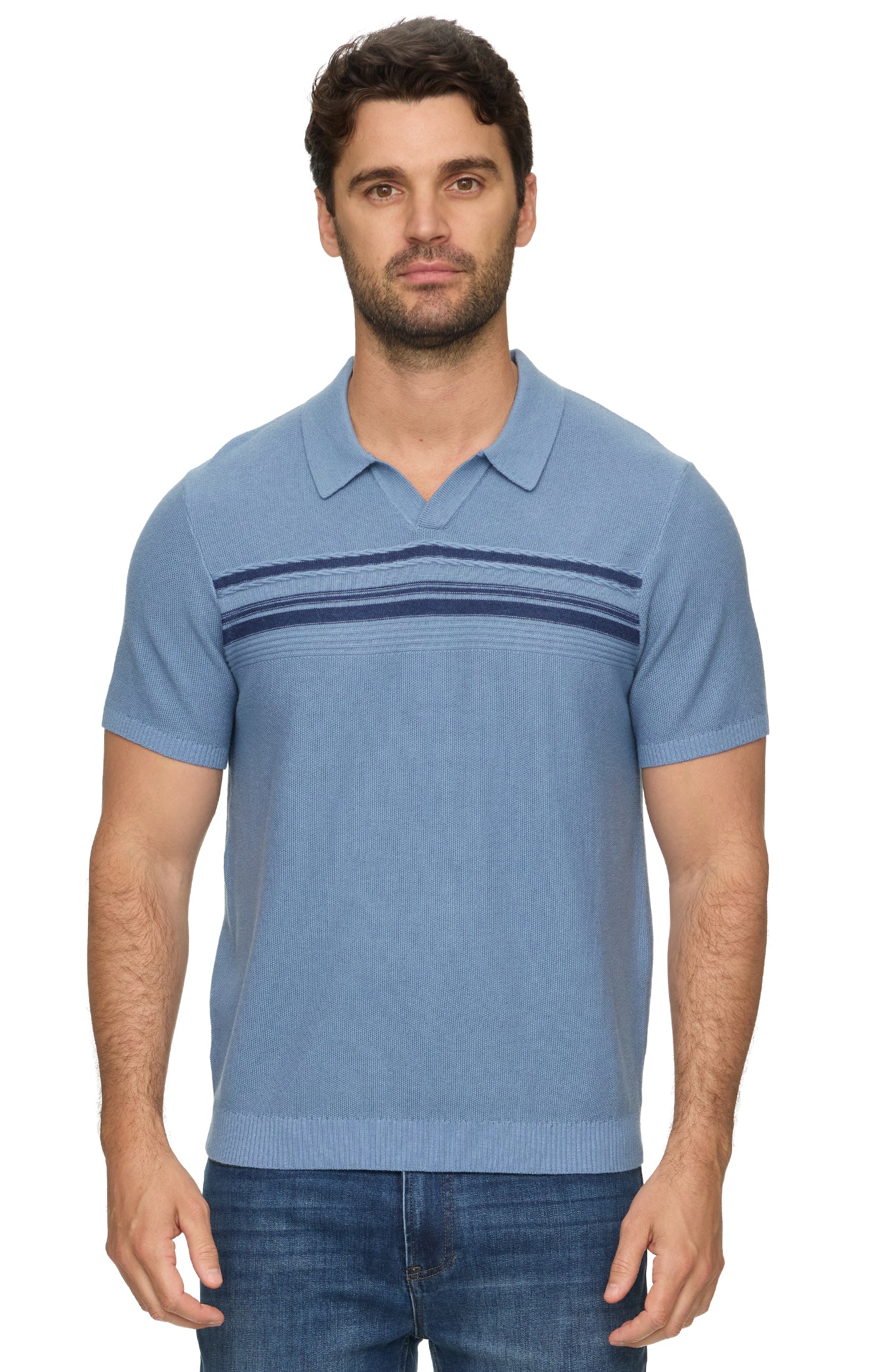 Clarksville SS Chest Stripe Sweater Polo