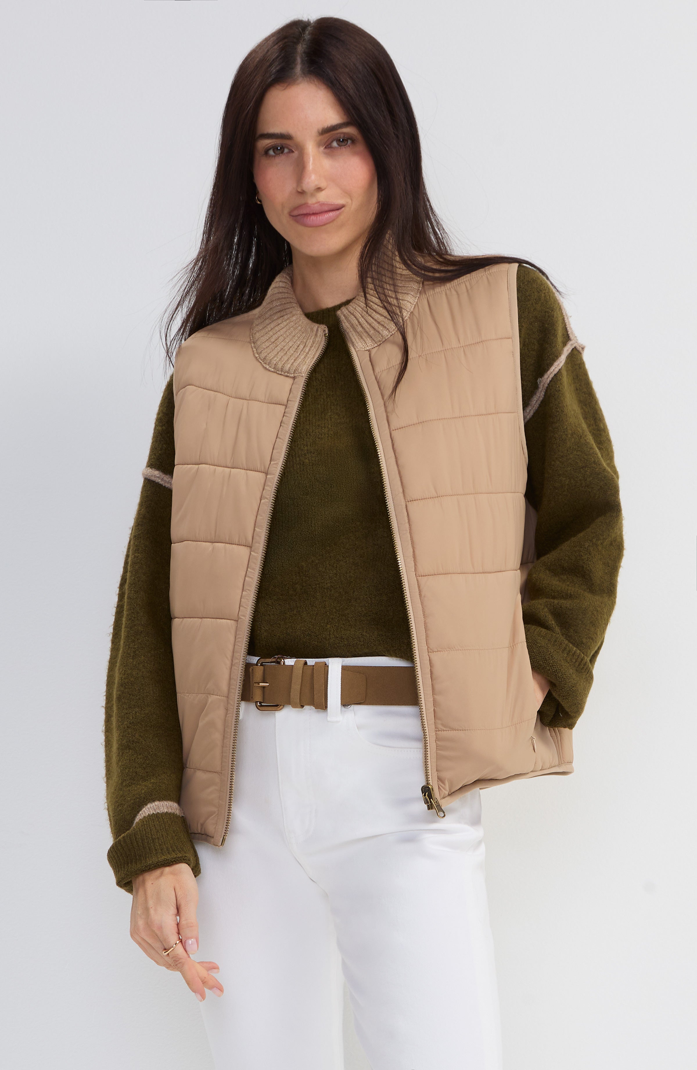 Sleeveless Reversible Zip Front Quilted Sweater Vest