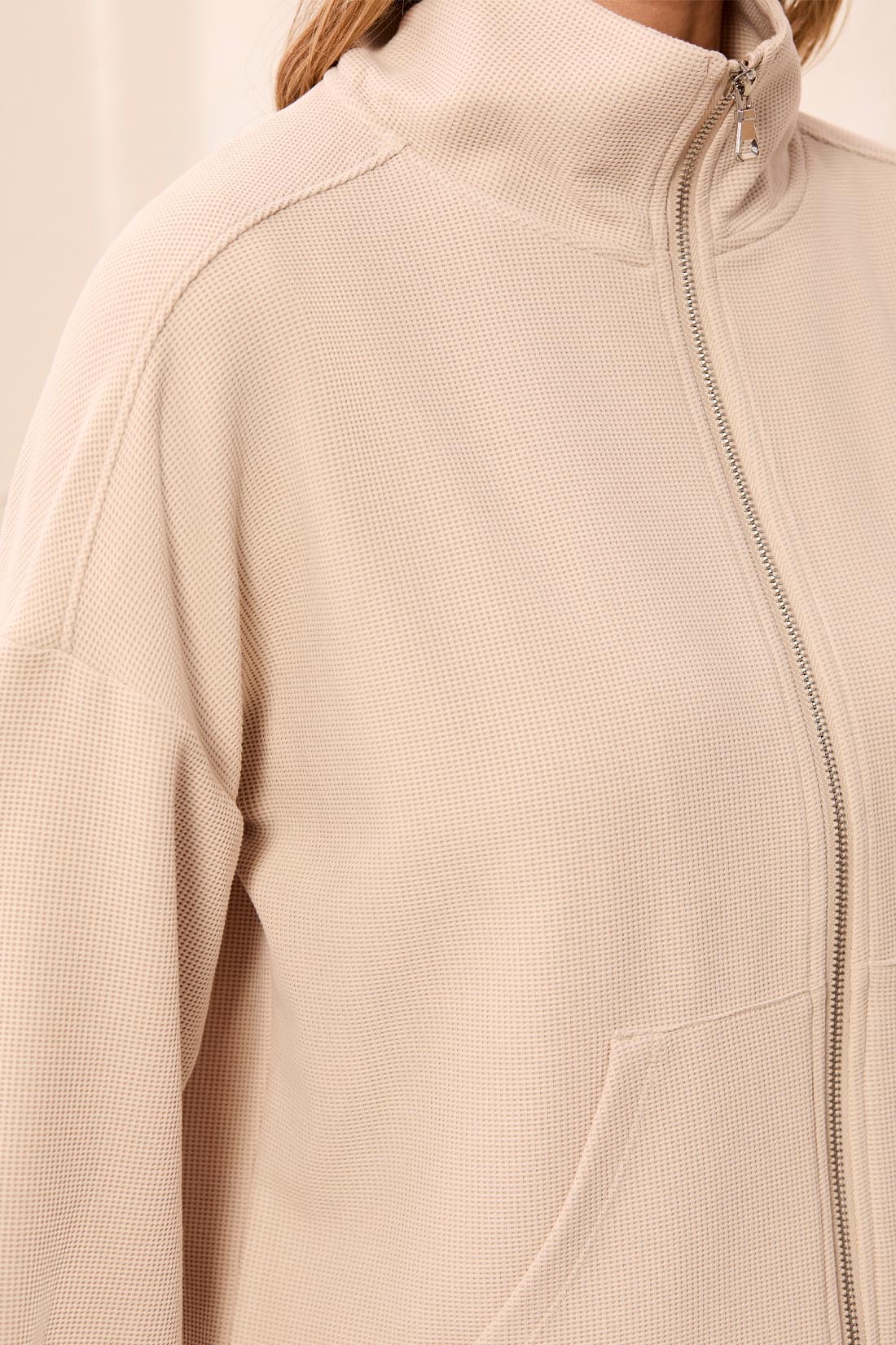 L/S MOCK NECK ZIP CARDIGAN W/POCKET-SANDDUNE
