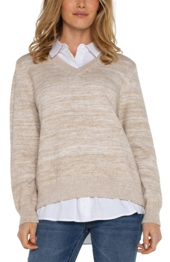 Long Slv Twofer Collared Sweater