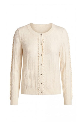 LS Button Front Cardigan Sweater W/ Ruffles